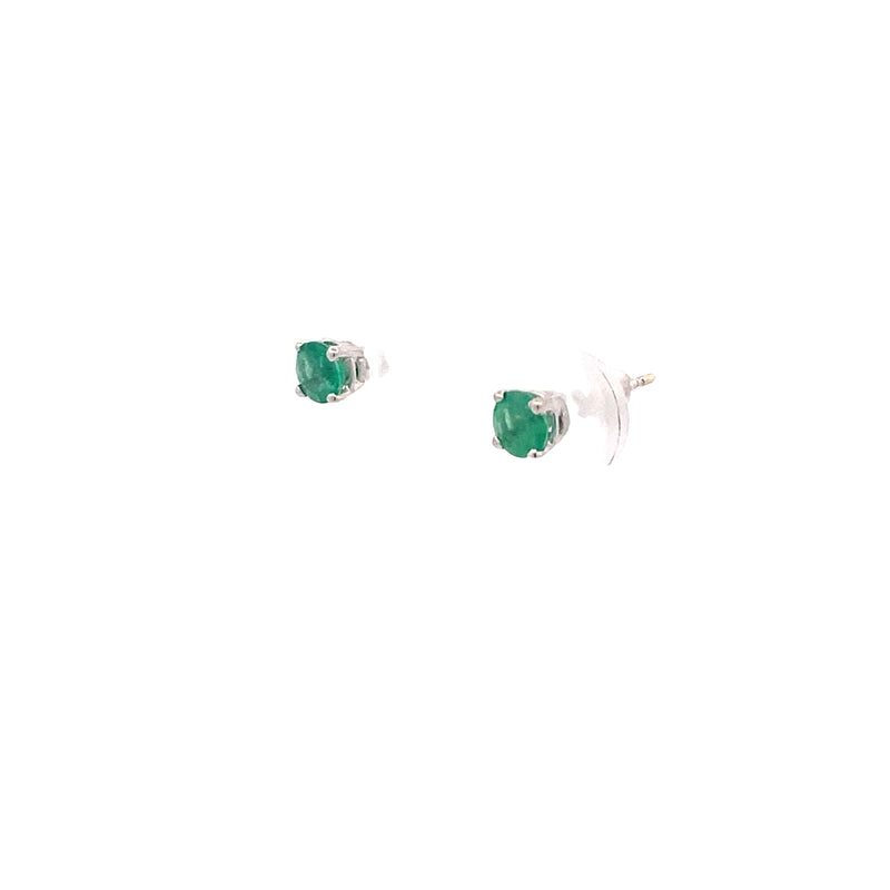 14K White Gold Emerald 4MM Round Birthstone Stud Earrings