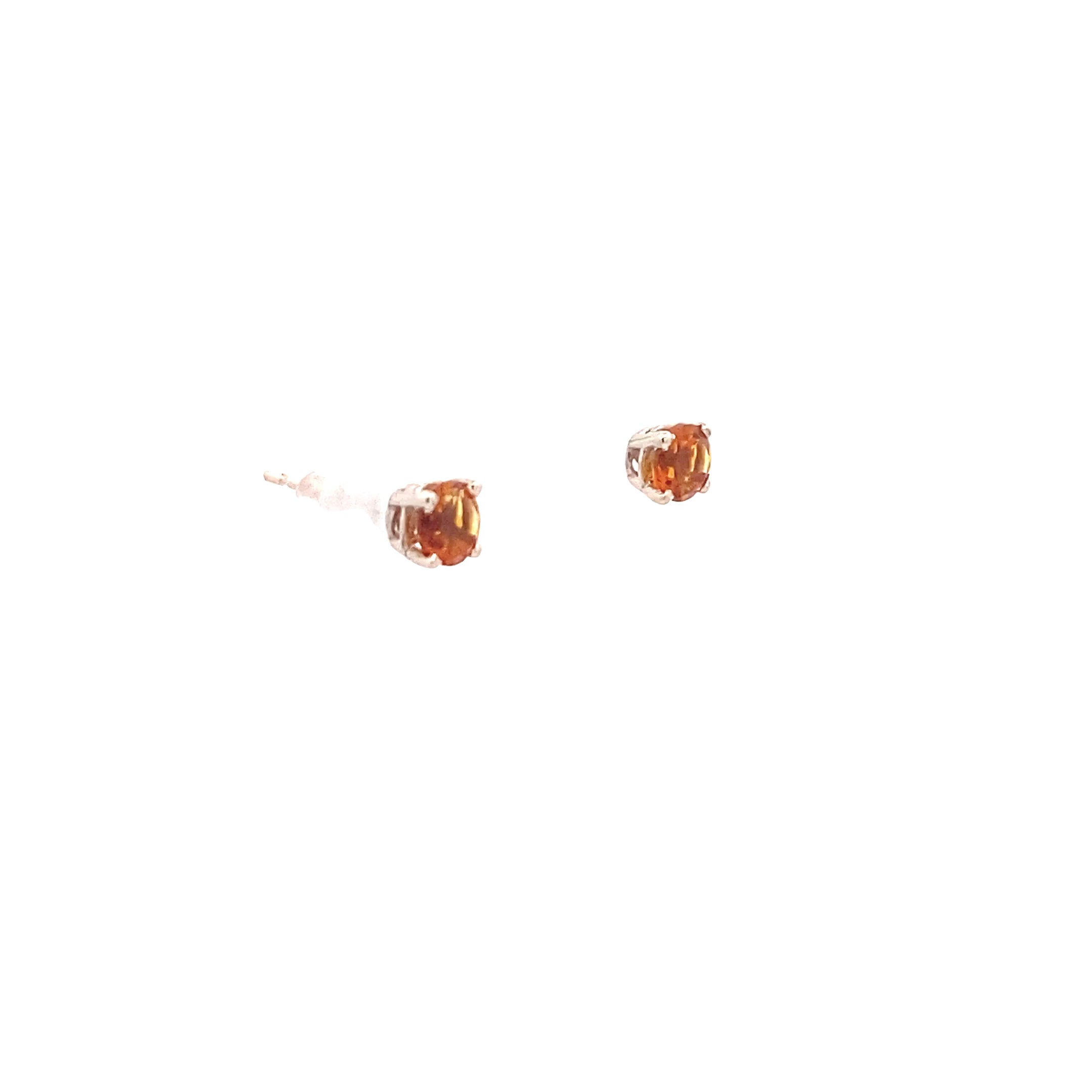 14K White Gold Citrine 4MM Round Birthstone Stud Earrings