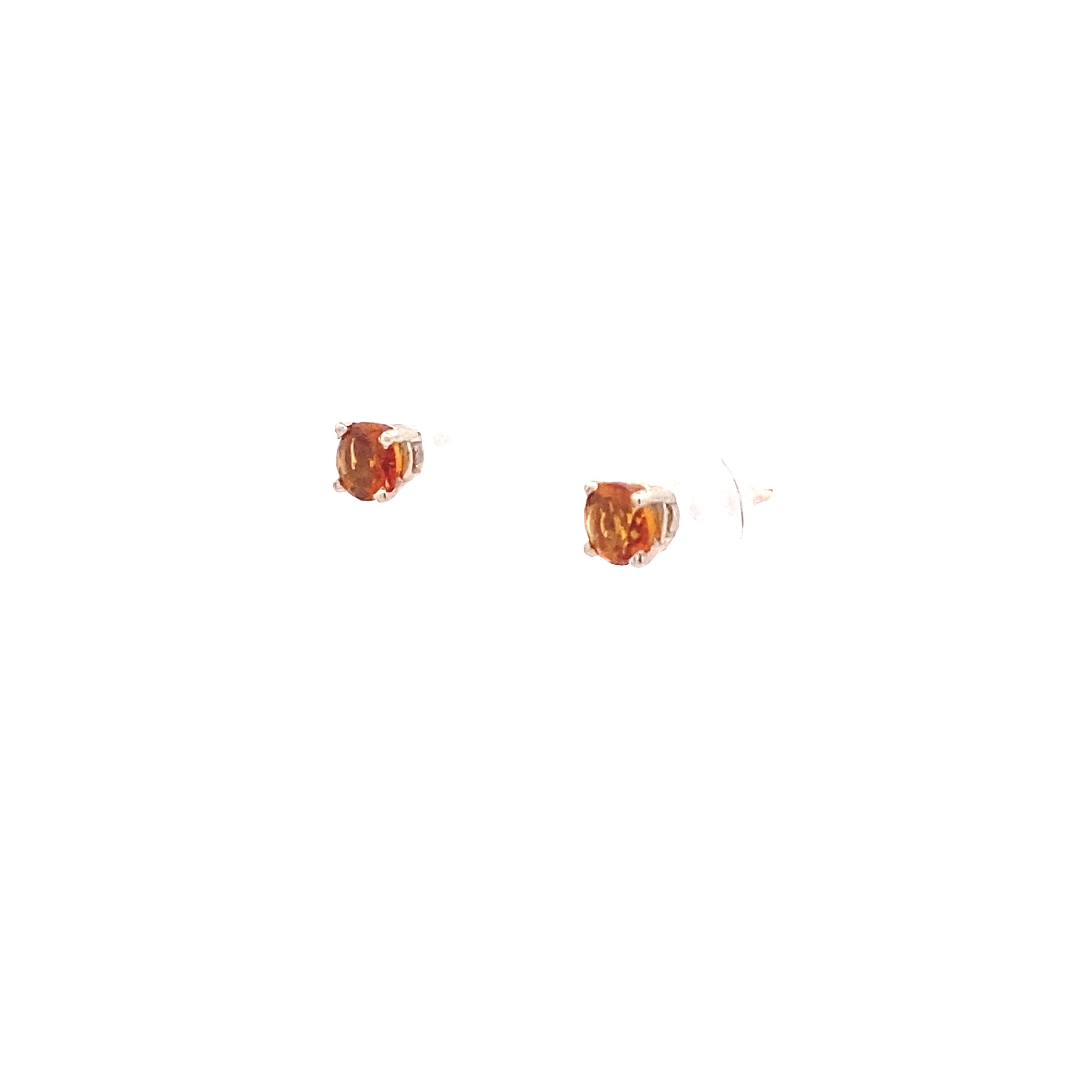 14K White Gold Citrine 4MM Round Birthstone Stud Earrings