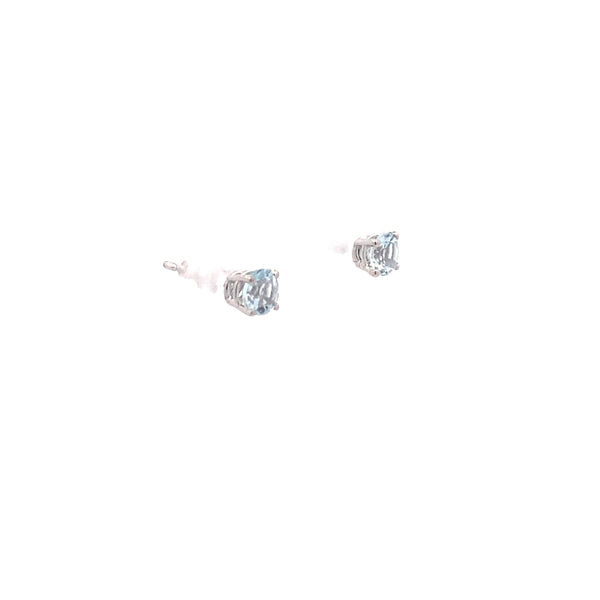 14K White Gold Aquamarine 4MM Round Birthstone Stud Earrings