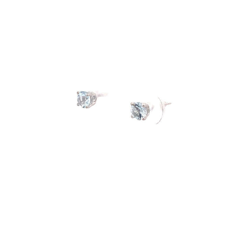 14K White Gold Aquamarine 4MM Round Birthstone Stud Earrings