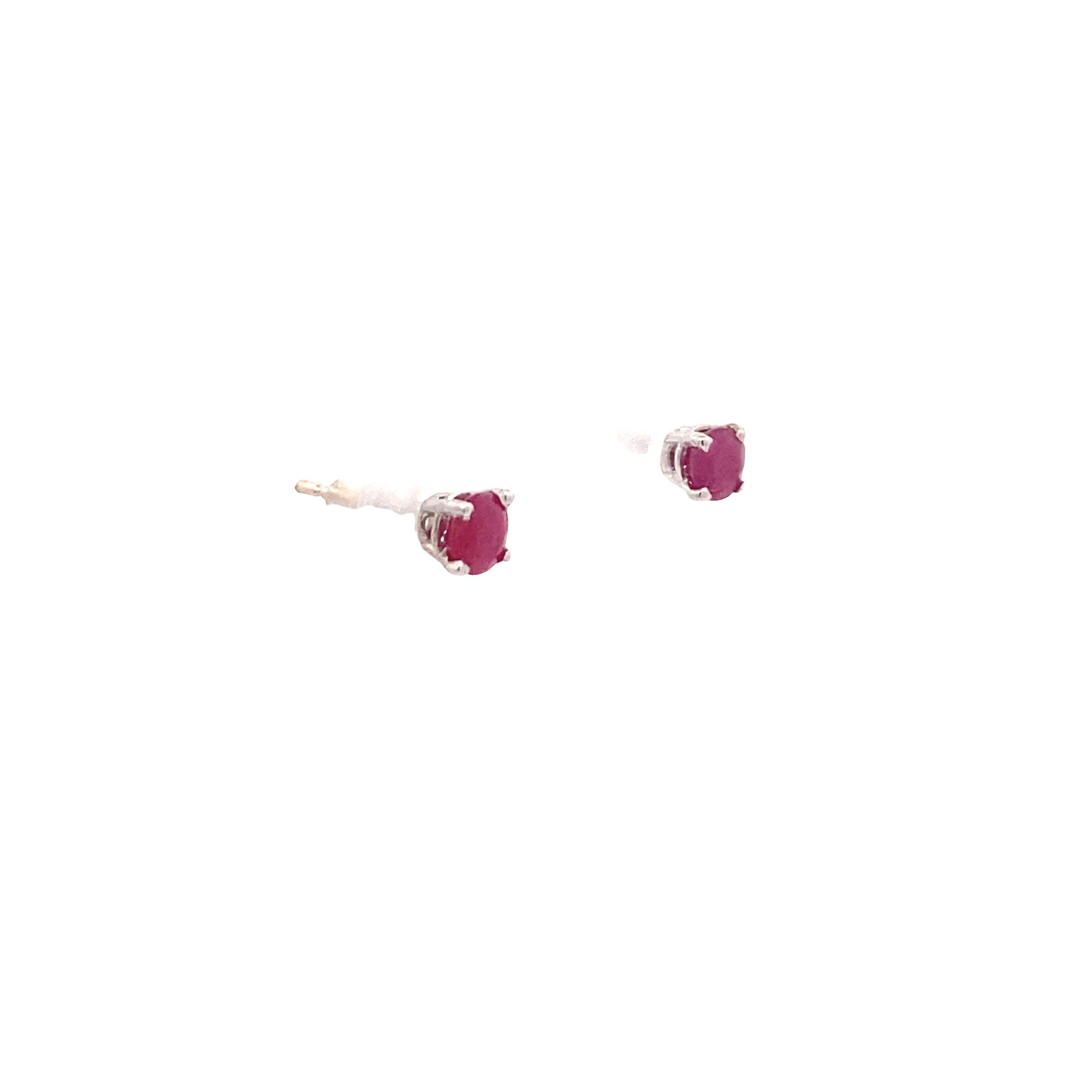 14K White Gold Ruby 4MM Round Birthstone Stud Earrings