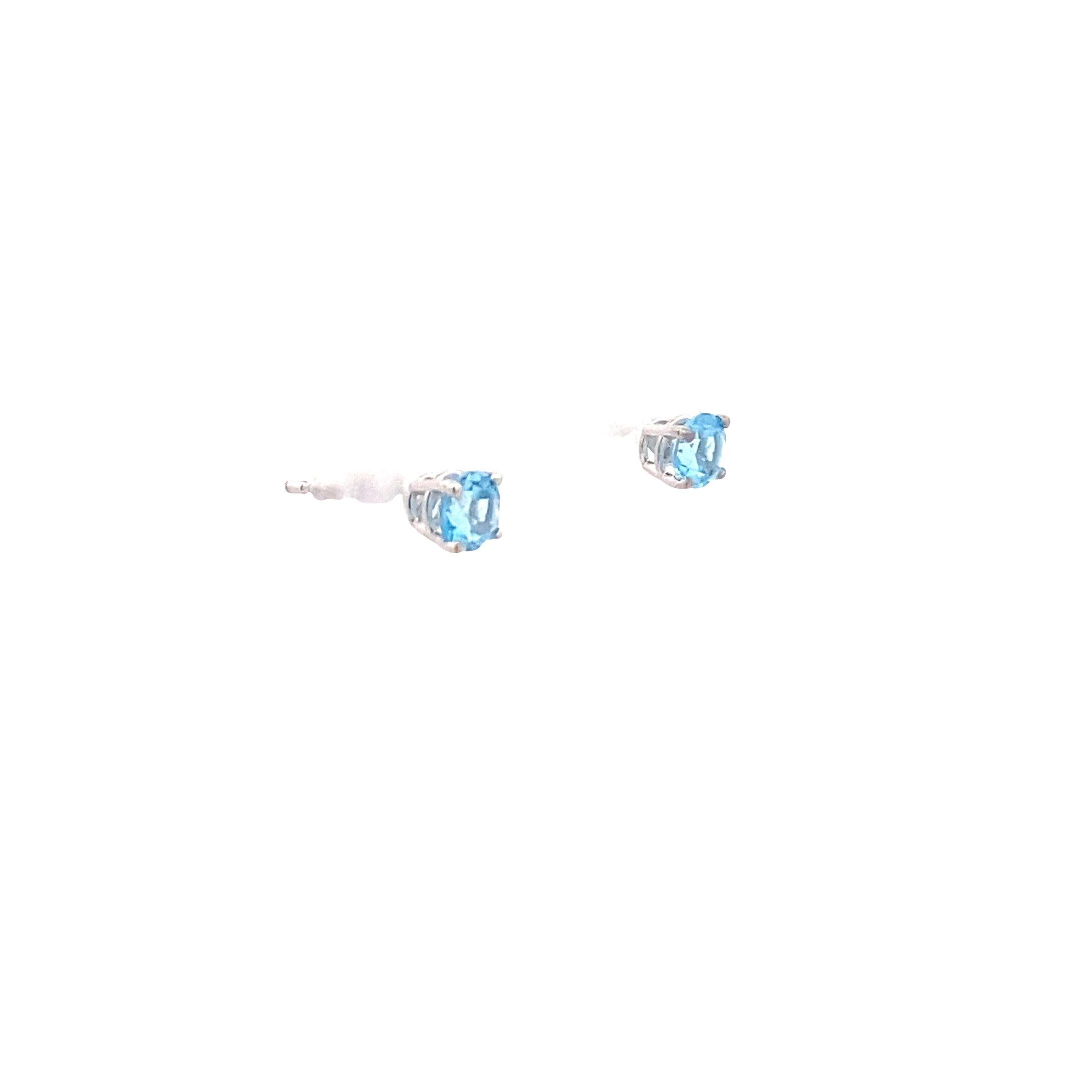 14K White Gold Blue Topaz 4MM Round Birthstone Stud Earrings