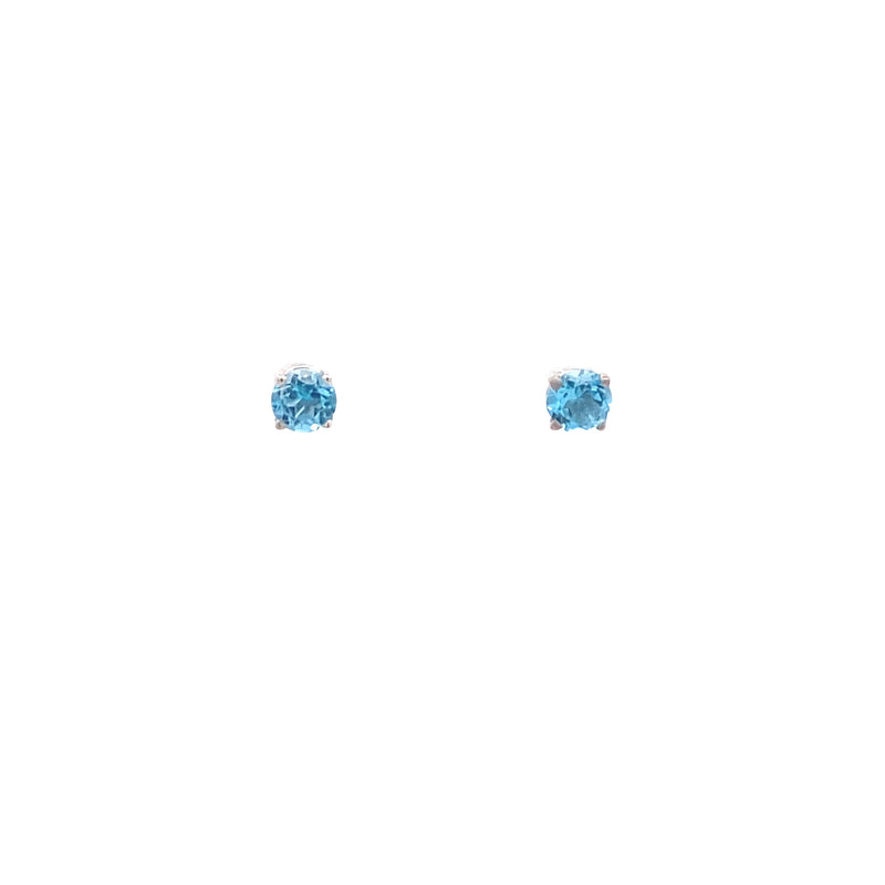 14K White Gold Blue Topaz 4MM Round Birthstone Stud Earrings