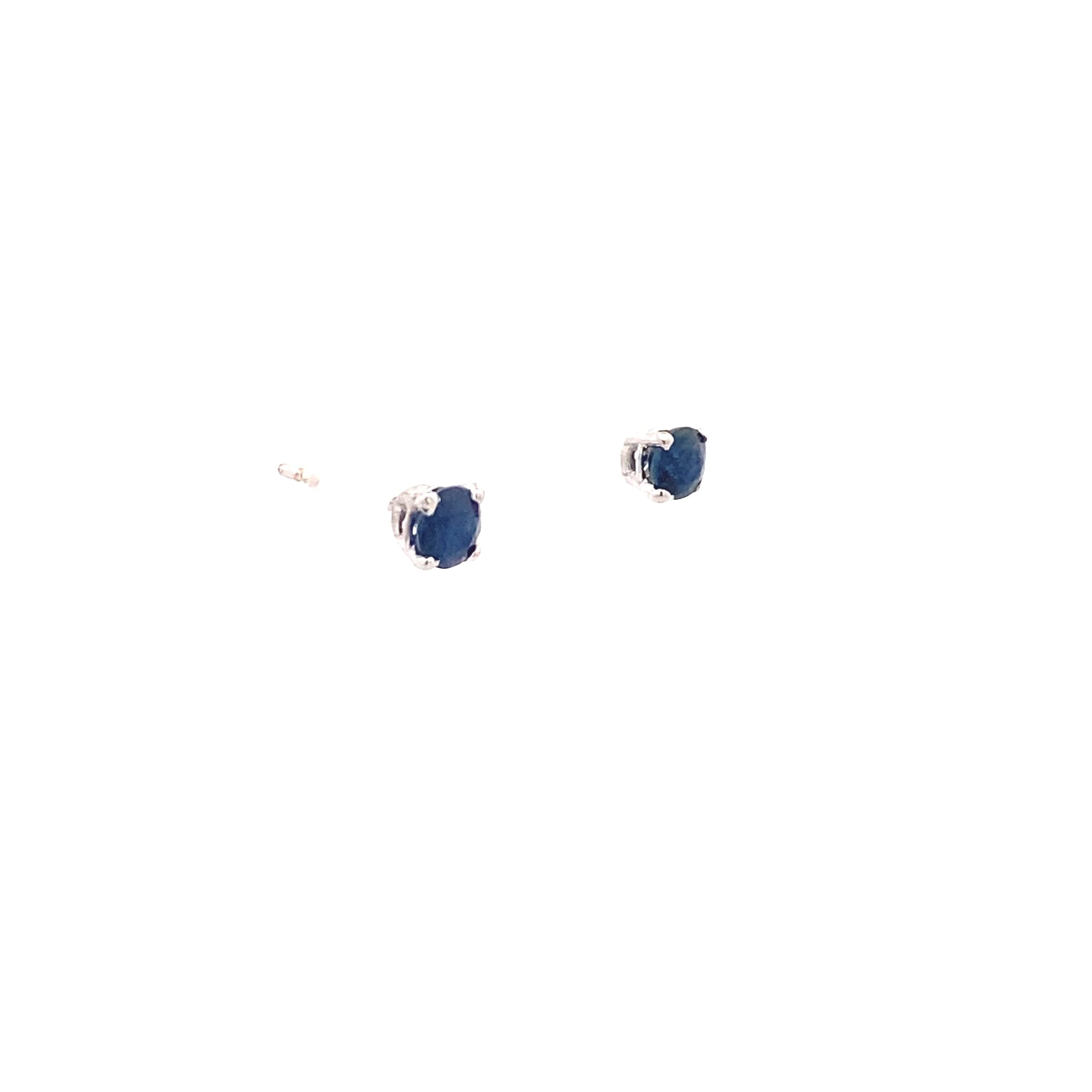 14K White Gold Sapphire 4MM Round Birthstone Stud Earrings