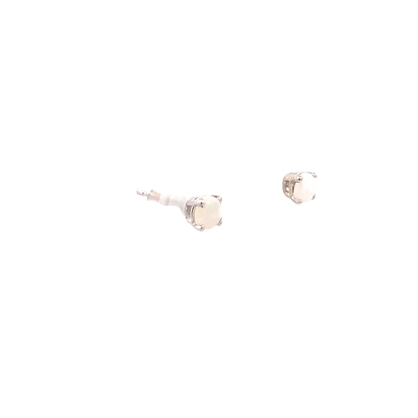 14K White Gold Opal 4MM Round Birthstone Stud Earrings
