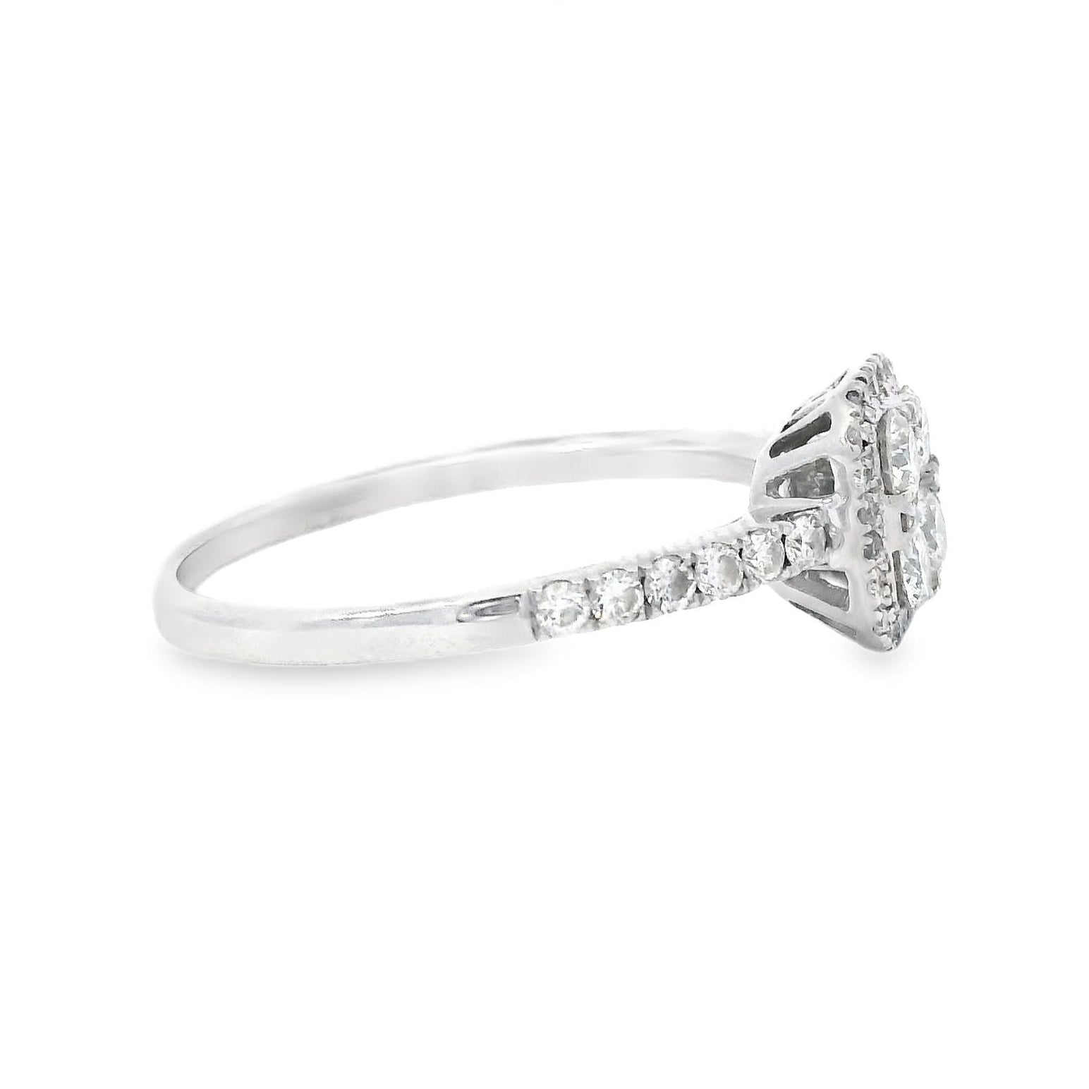 Estate Collection: 14K White Gold Diamond Cushion Halo Cluster Engagement Ring