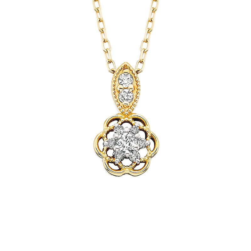 10K Yellow Gold 1/10CT. Diamond Flower Cluster Pendant Necklace