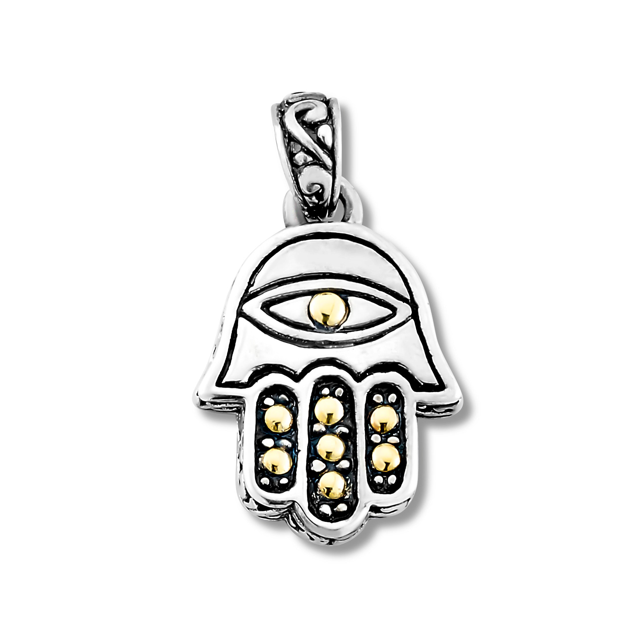 Samuel B. Sterling Silver & 18K Yellow Gold Accented Hamsa Pendant Necklace with 18" Box Chain