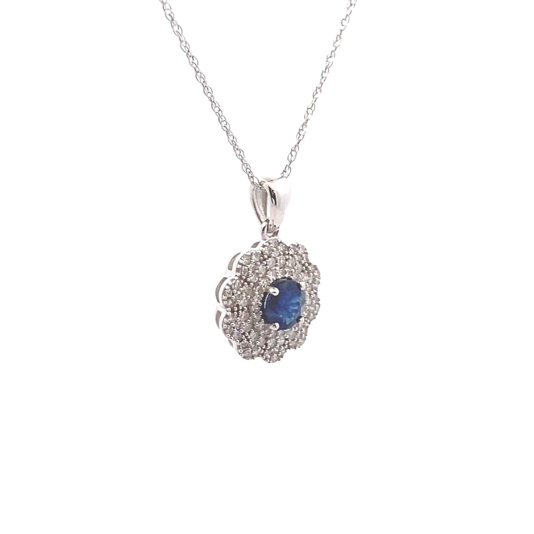 14K White Gold Sapphire & 1/4 CT. Diamond Pendant Necklace