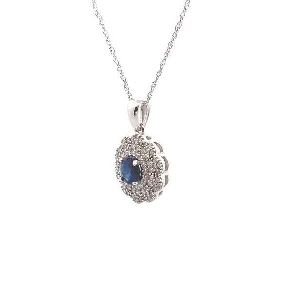 14K White Gold Sapphire & 1/4 CT. Diamond Pendant Necklace