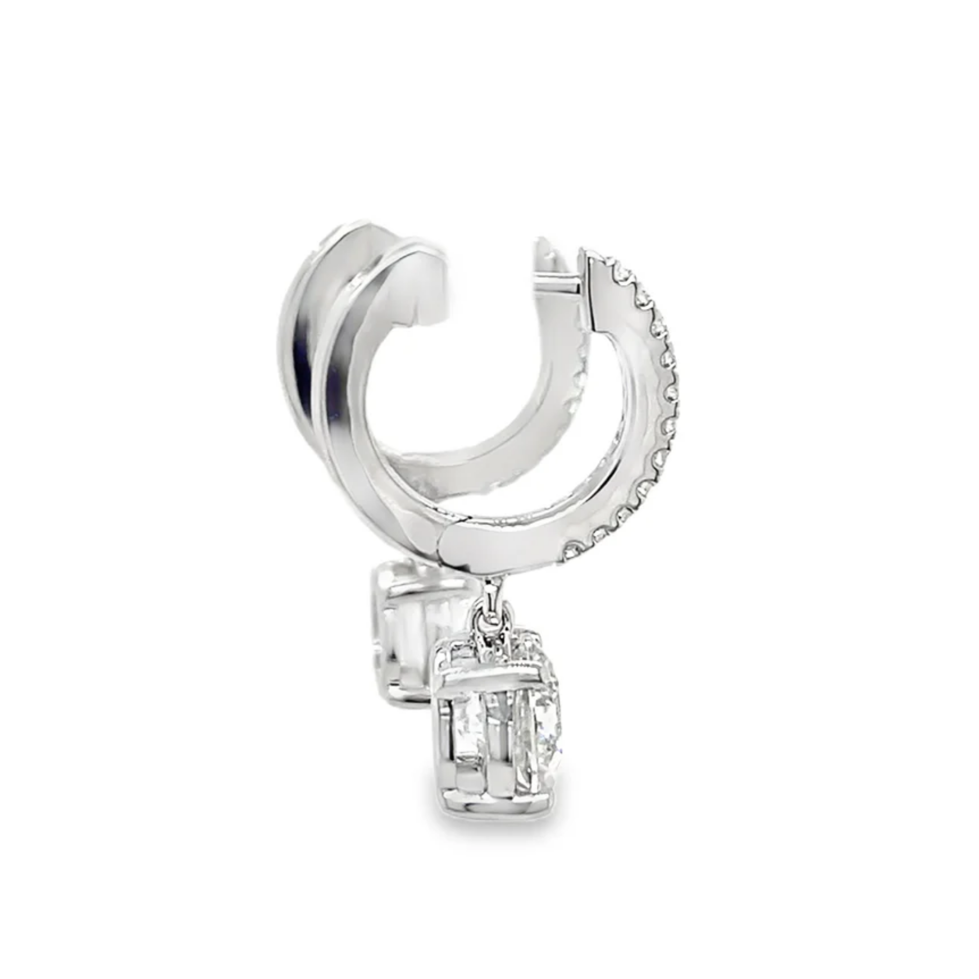 14K White Gold 2CTW. Lab-Grown Diamond Dangle Huggie Hoop Earrings