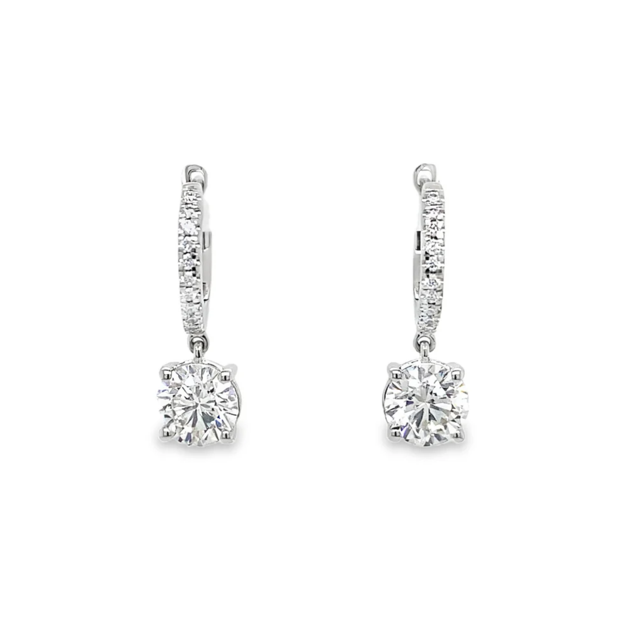 14K White Gold 2CTW. Lab-Grown Diamond Dangle Huggie Hoop Earrings