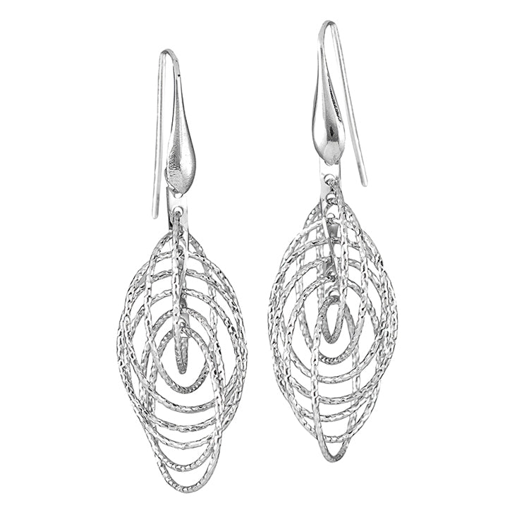 Sterling Silver  Multi Diamond Cut Circle Oval Drop Earring