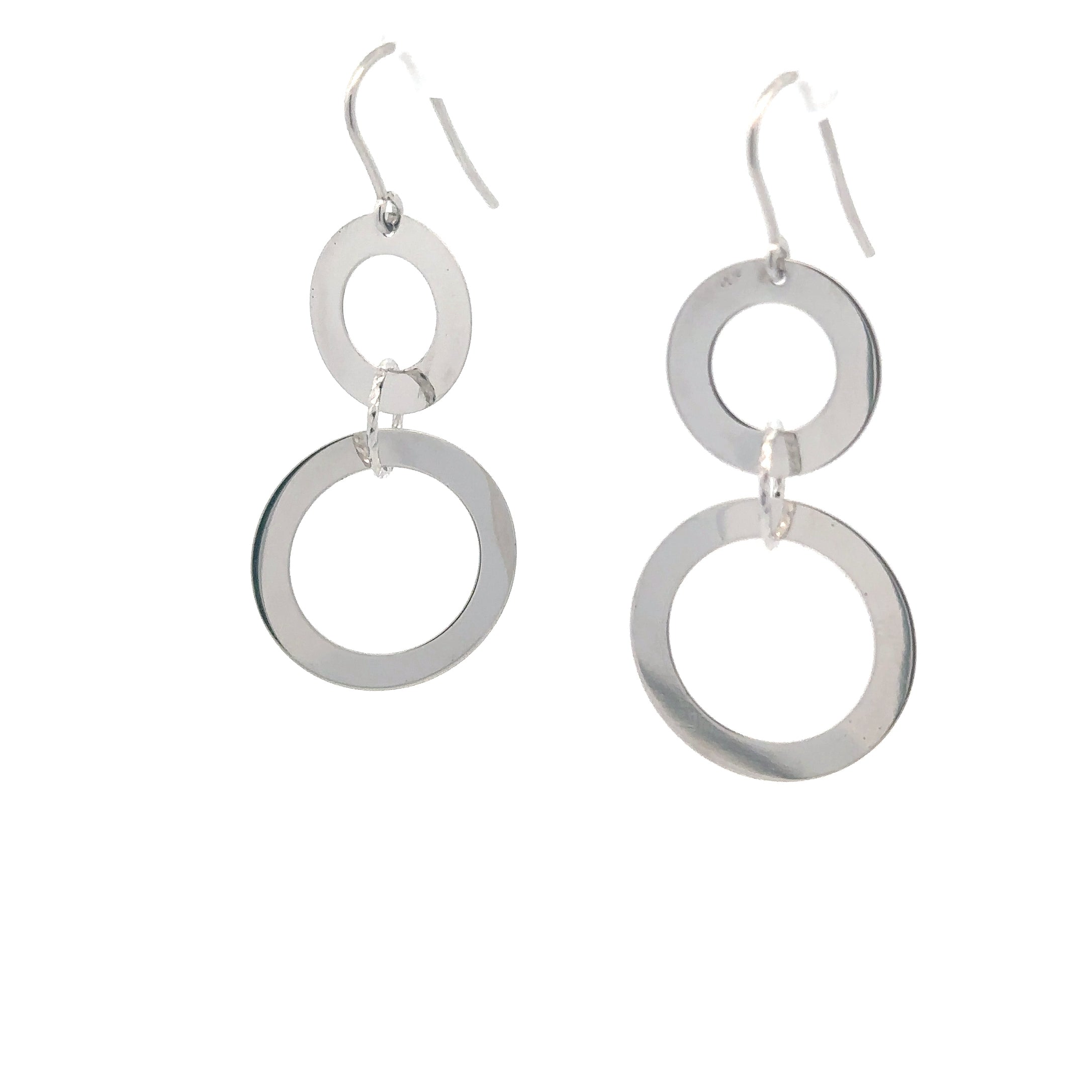 Sterling Silver Diamond-Cut Circle Connector Earrings