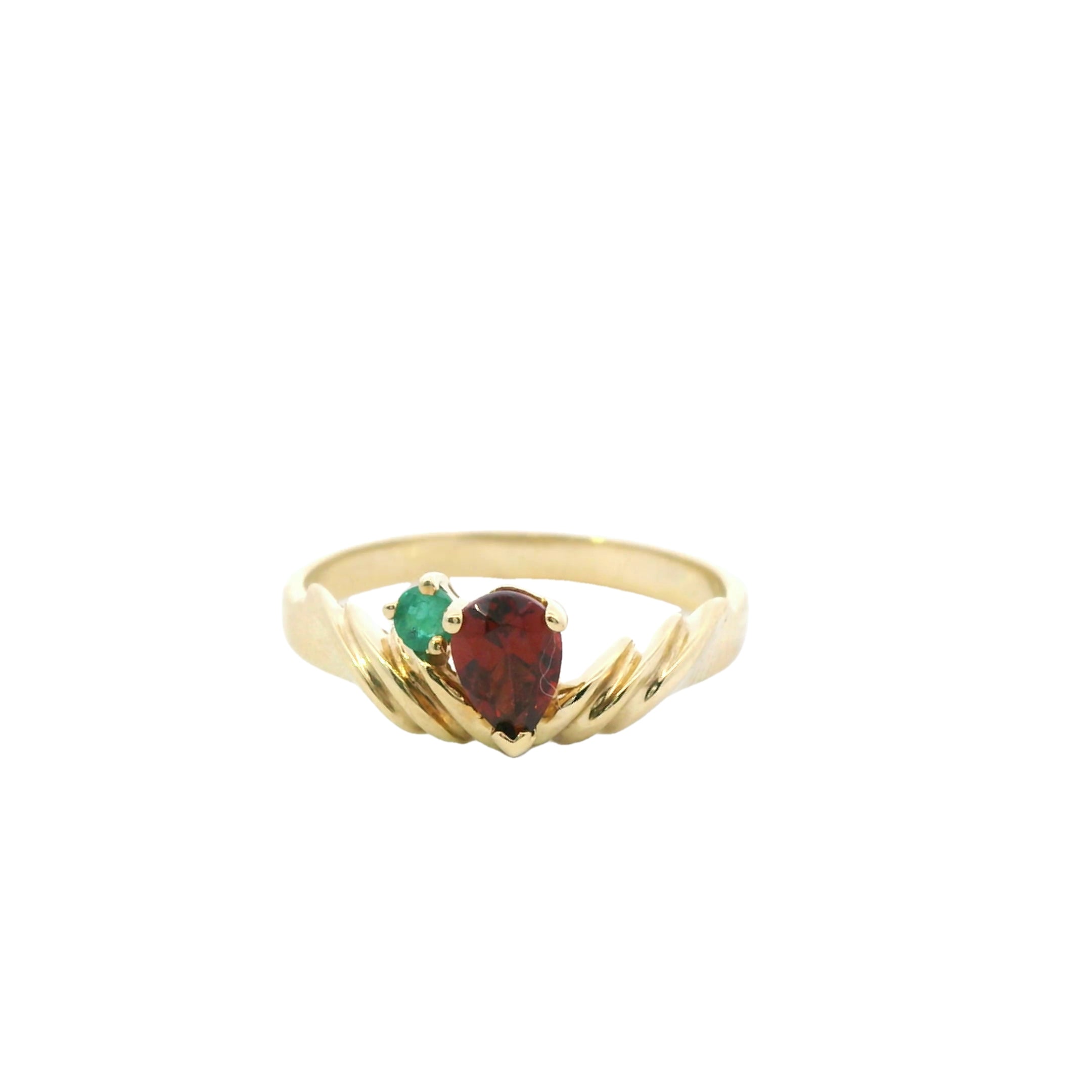 Estate Collection: 10K Yellow Gold Pear-Cut Garnet & Emerald Ring