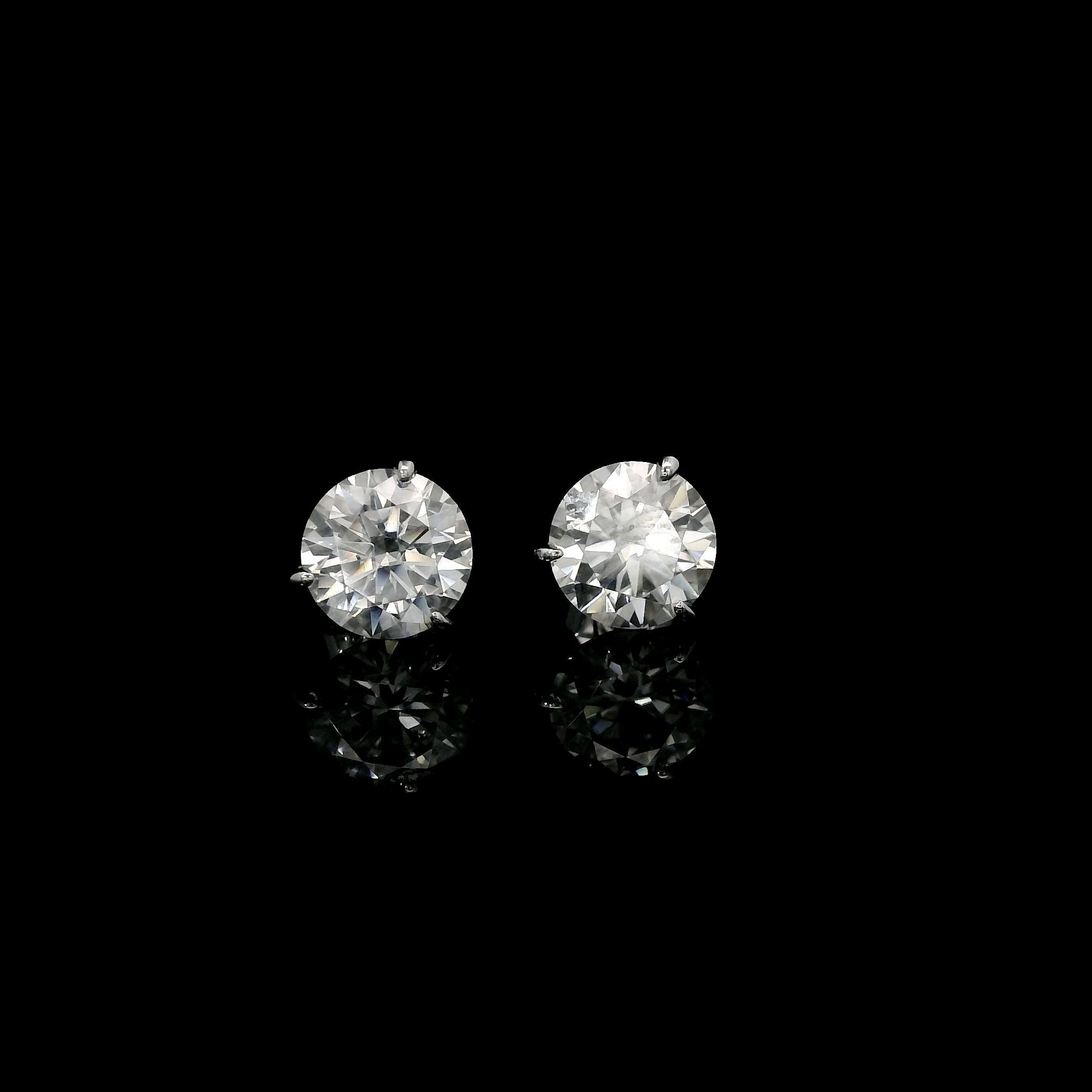 14K White Gold 2CTW. Moissanite 3-Prong Martini-Set Stud Earrings
