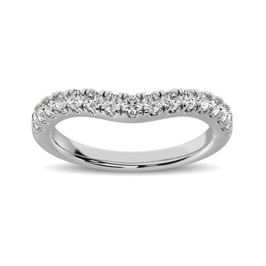 14K White Gold 3/4CT. Round Diamond Contoured Wedding Band