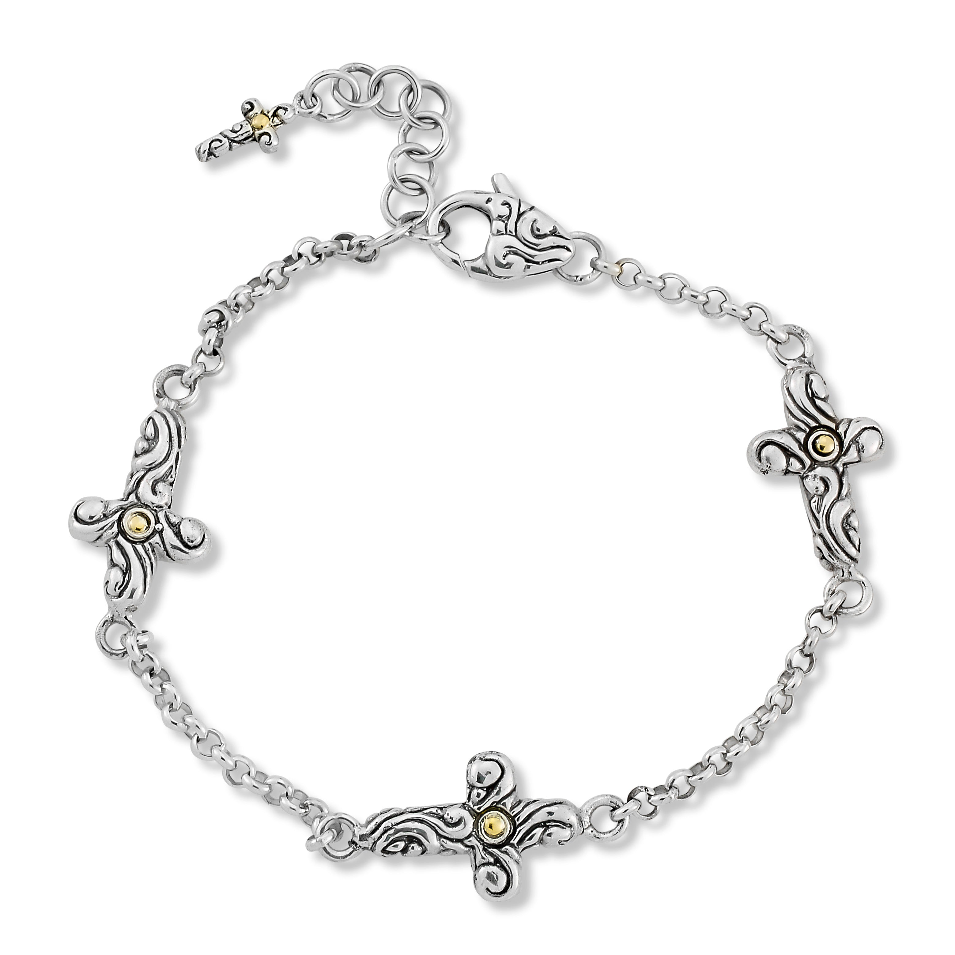 Samuel B. Sterling Silver & 18K Yellow Gold Cross Station Bracelet on a white background