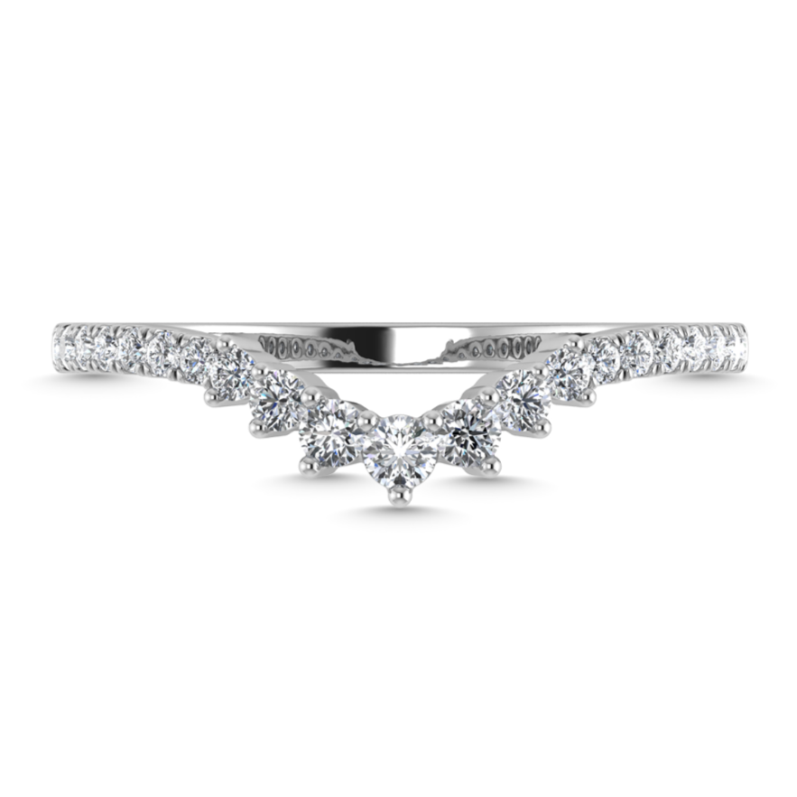 14K White Gold 1/4CT. Round Diamond Contoured Tiara Wedding Band