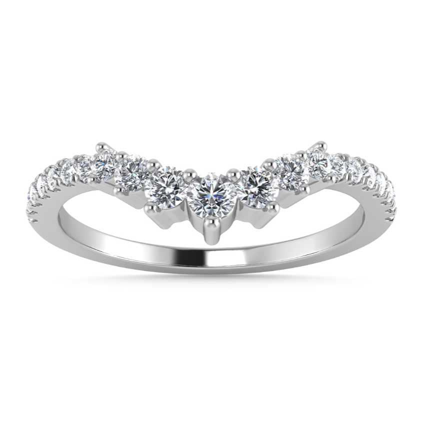 14K White Gold 1/4CT. Round Diamond Contoured Tiara Wedding Band