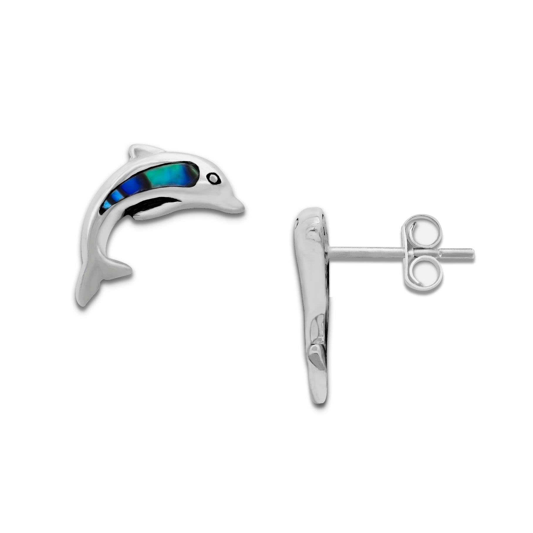 Samuel B. Sterling Silver & 18K Yellow Gold Abalone Inlay Dolphin Stud Earrings