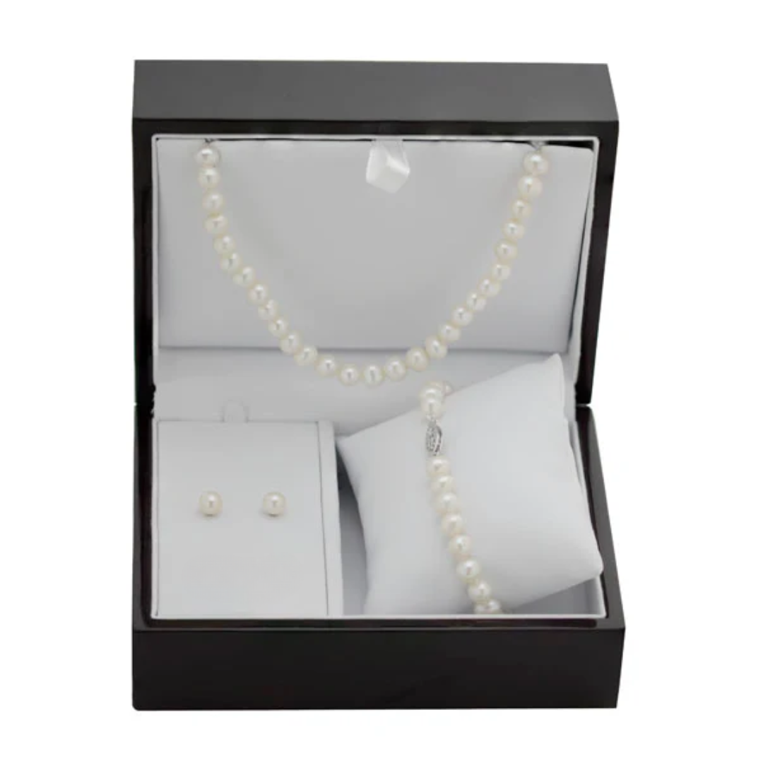 IMPERIAL Pearl Freshwater Necklace, Bracelet, & Stud Earring Set in Sterling Silver