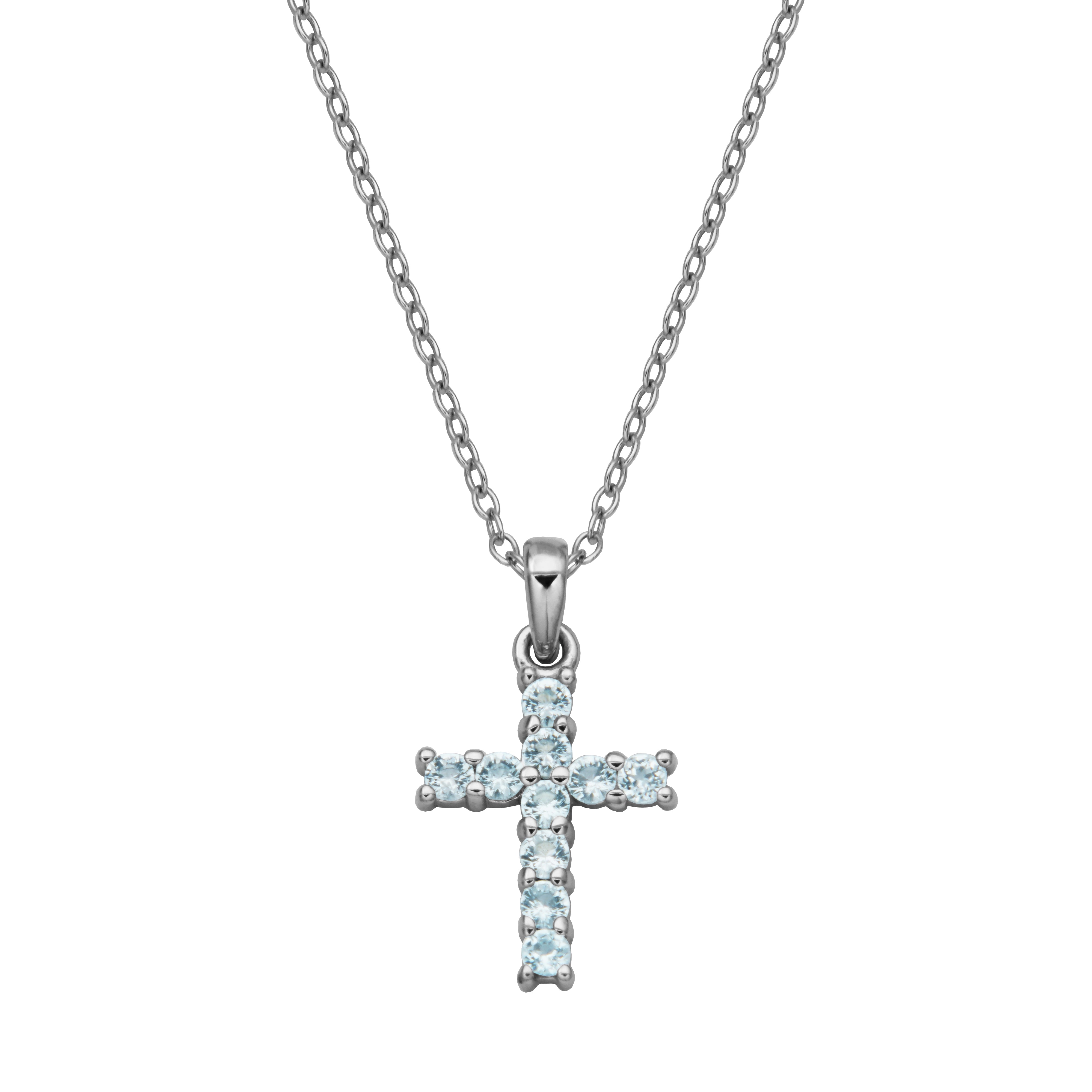 Samuel B. "Mini Dazzle Aquamarine Cross Pendant" Necklace