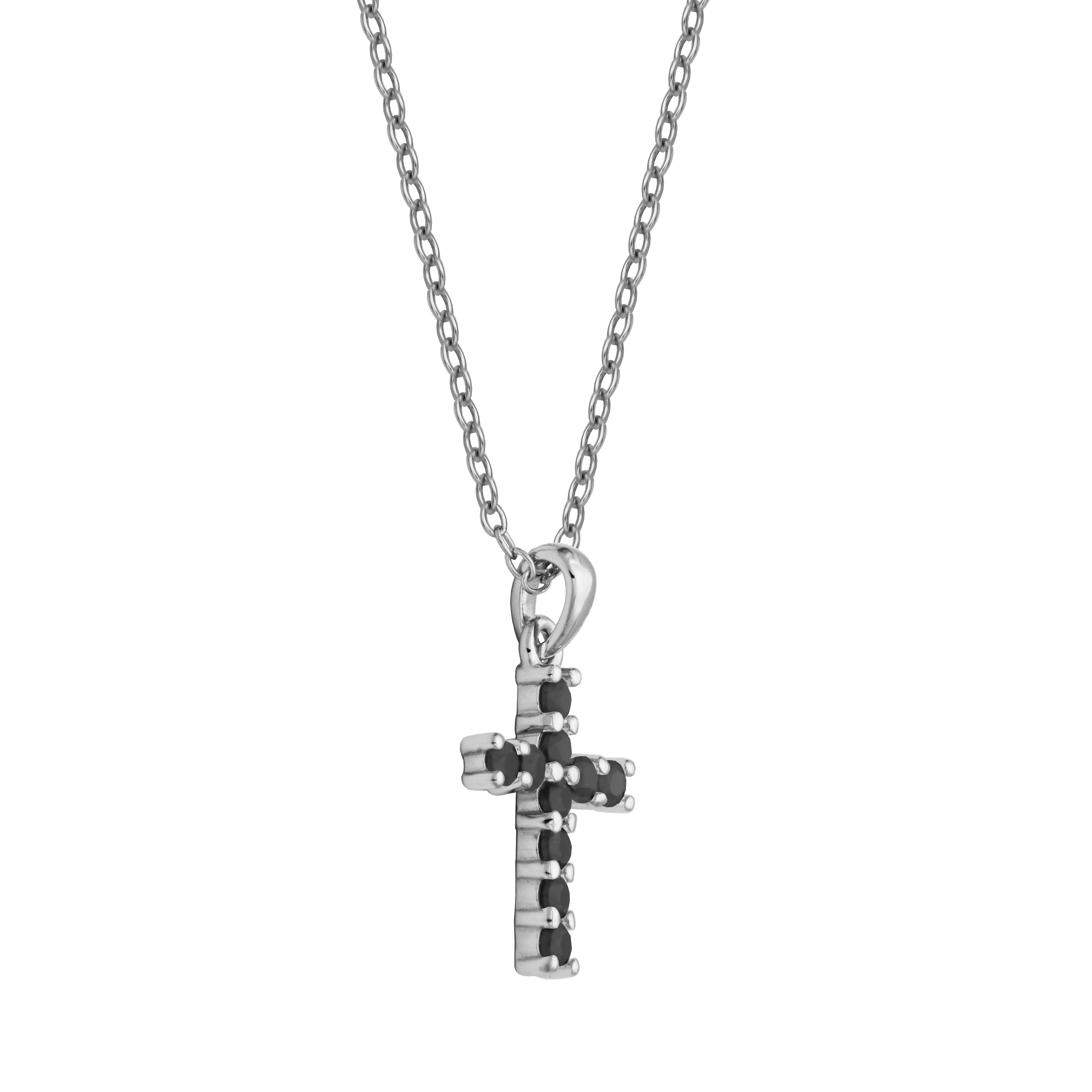 Samuel B. "Mini Dazzle Black Spinel Cross Pendant" Necklace