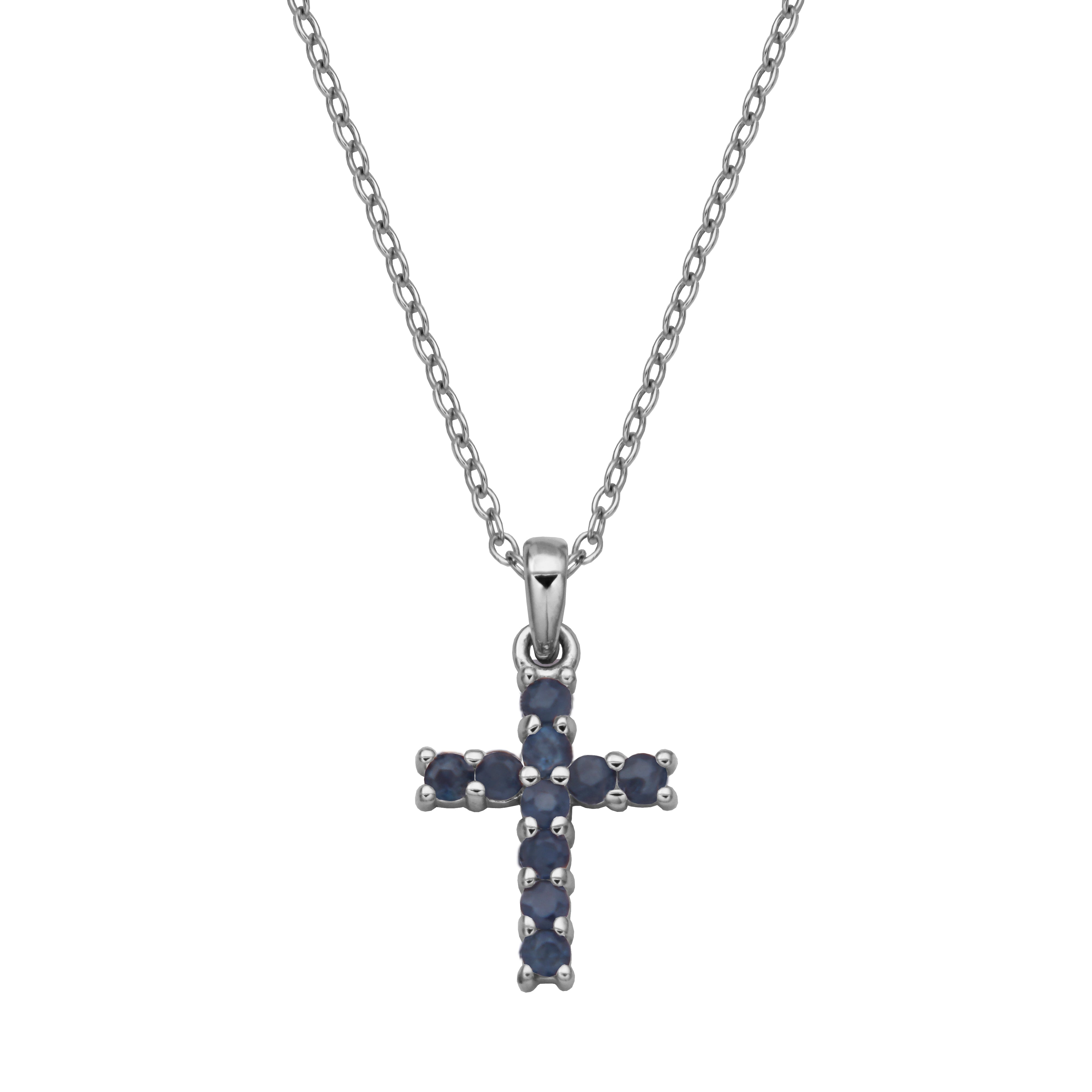 Samuel B. "Mini Dazzle Blue Sapphire Cross Pendant" Necklace