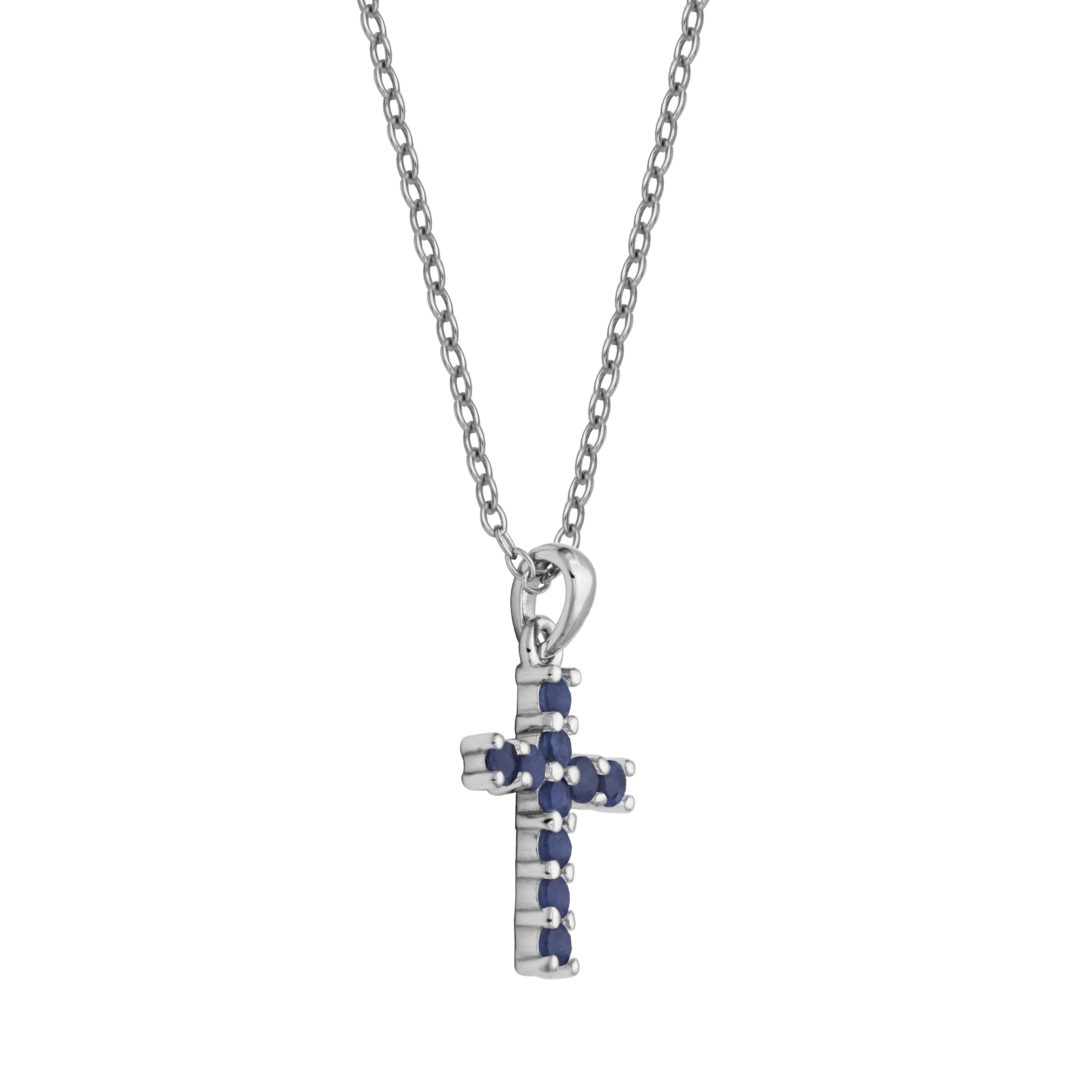 Samuel B. "Mini Dazzle Blue Sapphire Cross Pendant" Necklace