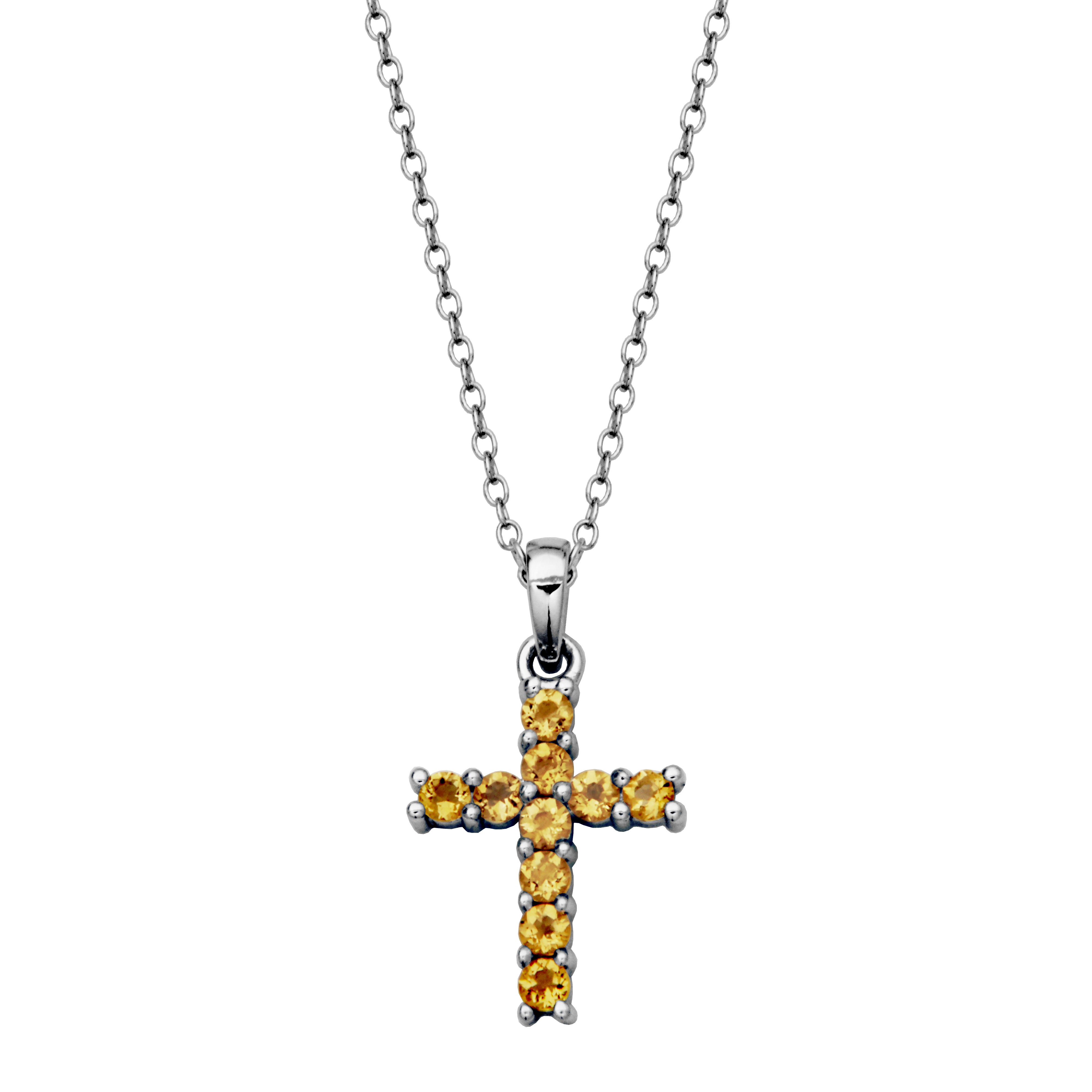 Samuel B. "Mini Dazzle Citrine Cross Pendant" Necklace