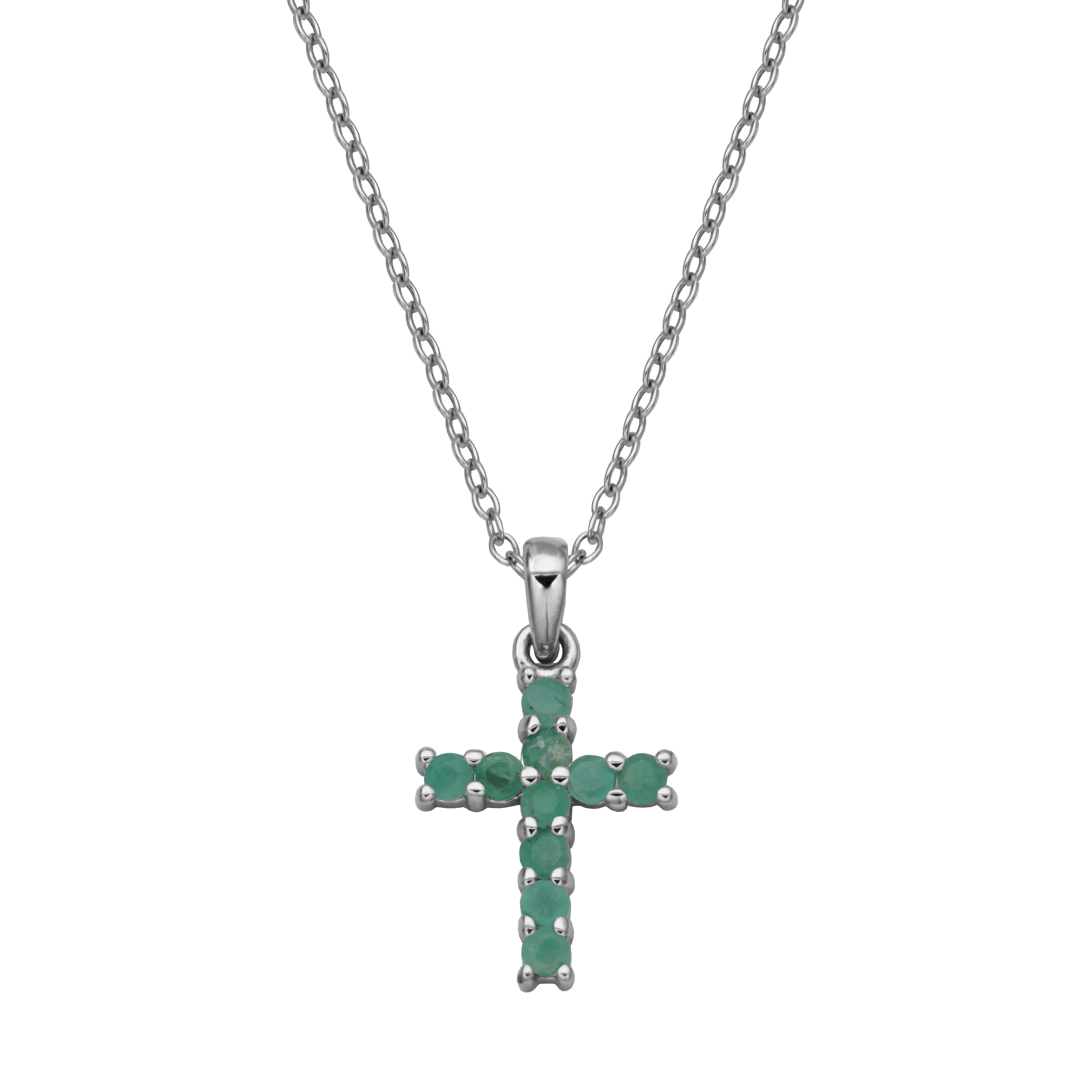 Samuel B. "Mini Dazzle Emerald Cross Pendant" Necklace