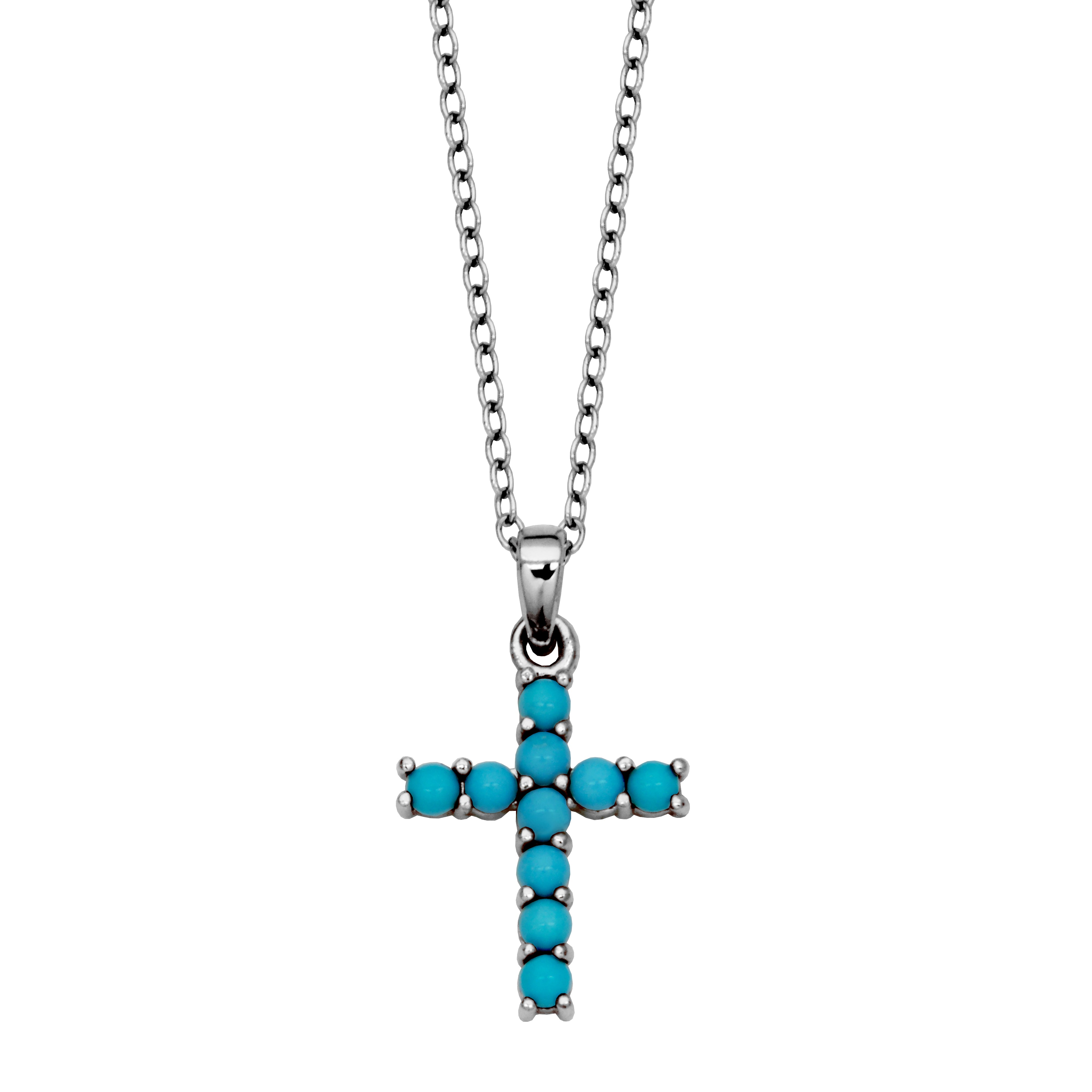 Samuel B. "Mini Dazzle Sleepy Beauty Turquoise Cross Pendant" Necklace