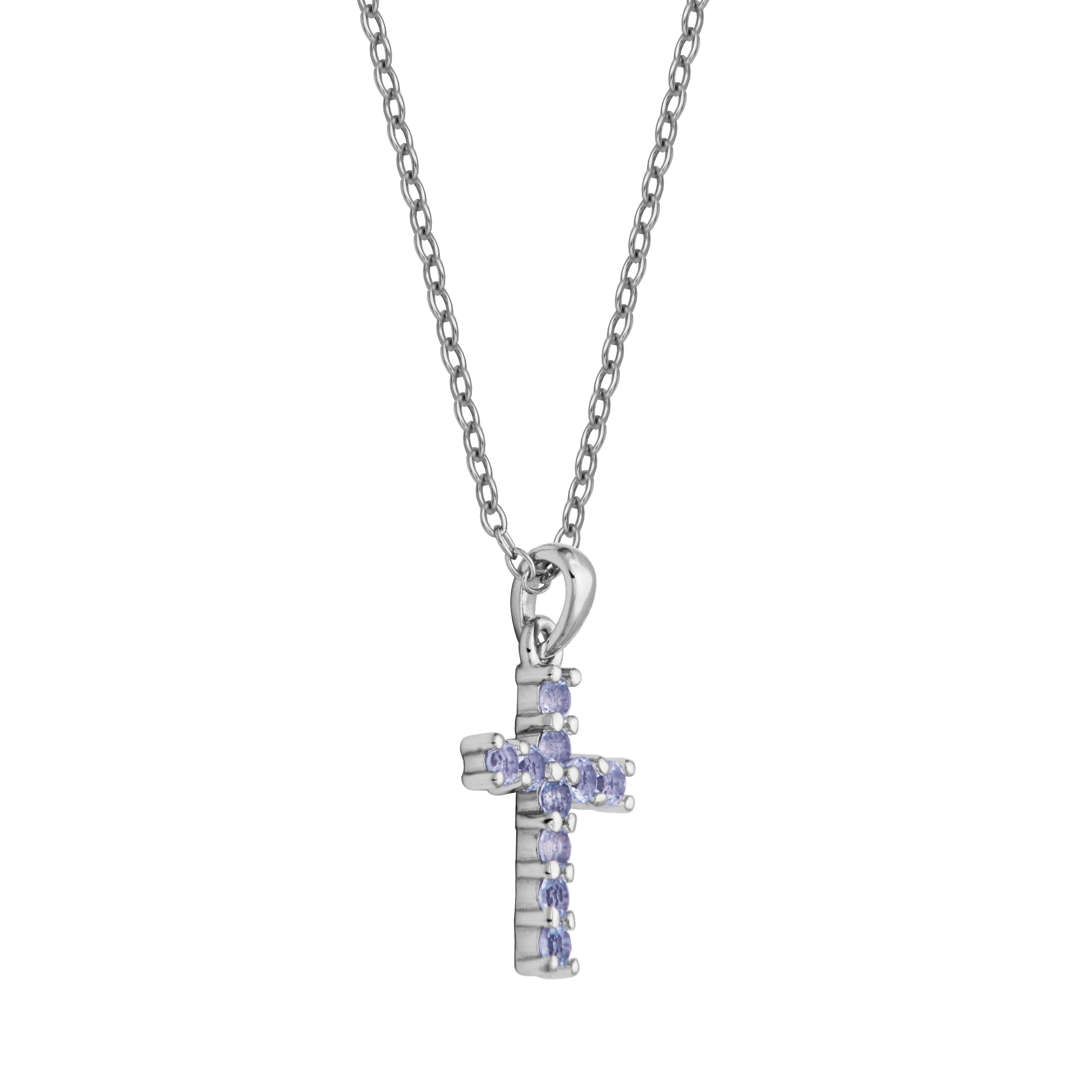 Samuel B. "Mini Dazzle Tanzanite Cross Pendant" Necklace