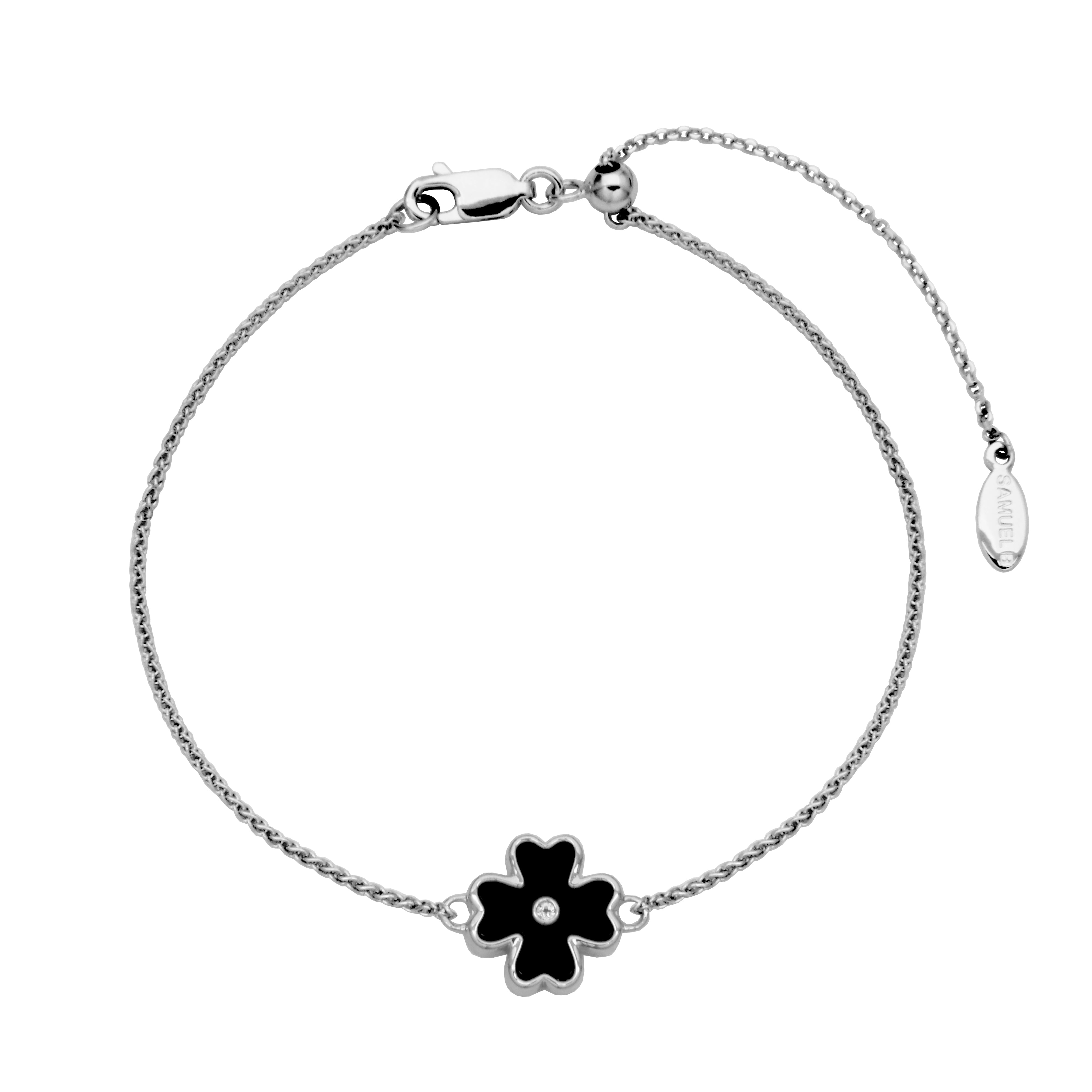 Sterling Silver black clover adjustable bracelet