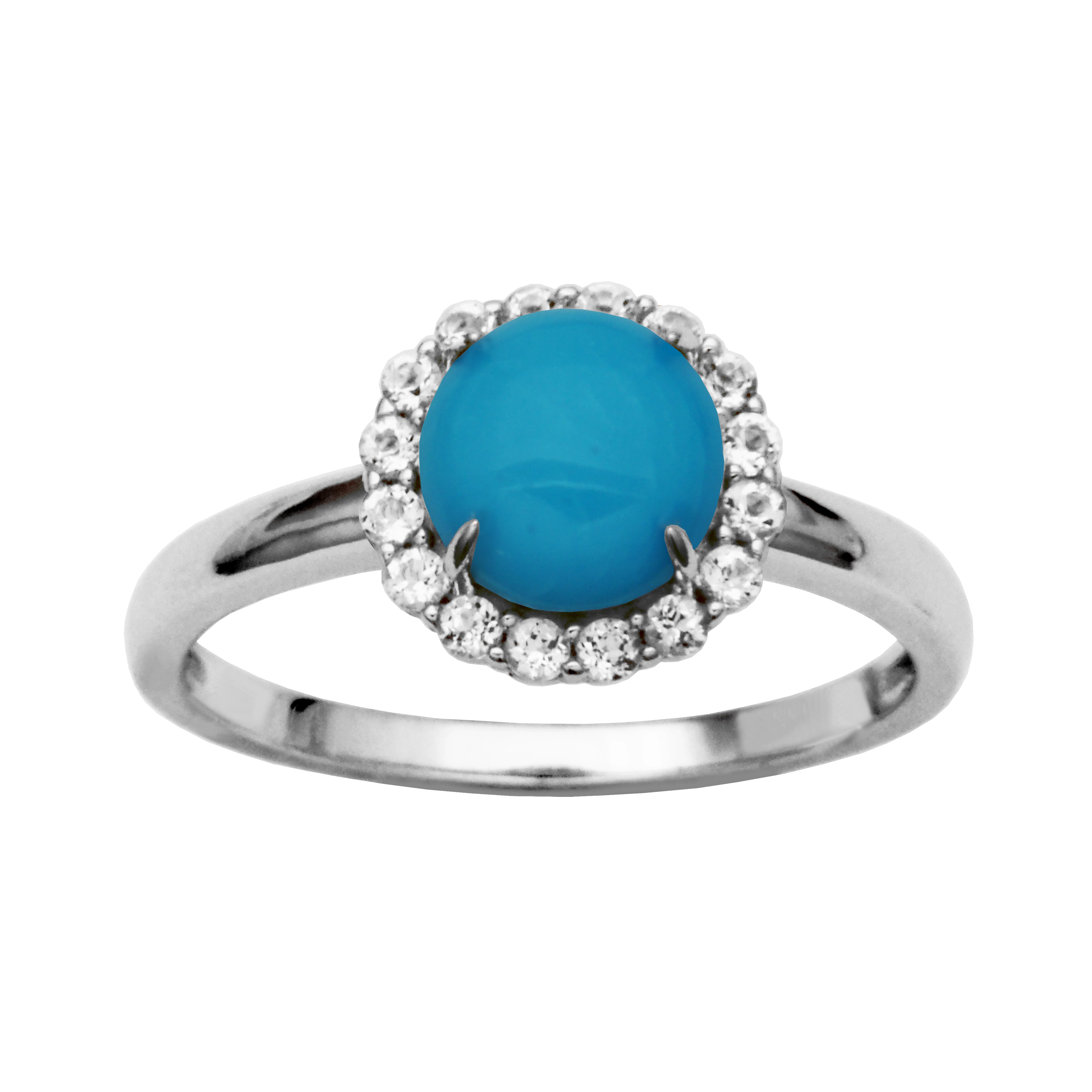 Samuel B. "Dazzle" Genuine Sleepy Beauty Turquoise & White Topaz Halo Ring