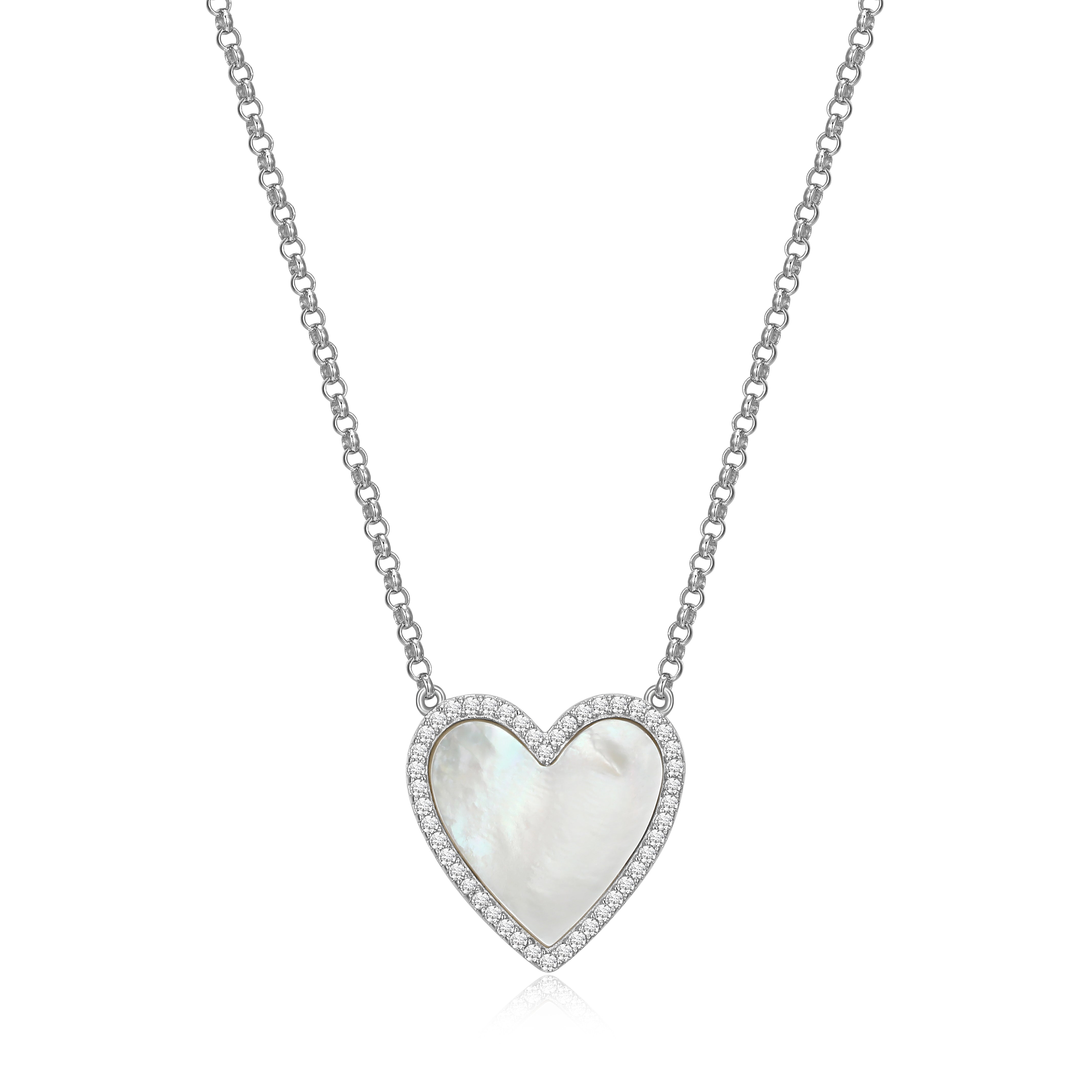 Samuel B. Sterling Silver Mother Pearl Heart Inlay with White Topaz Halo Pendant Necklace