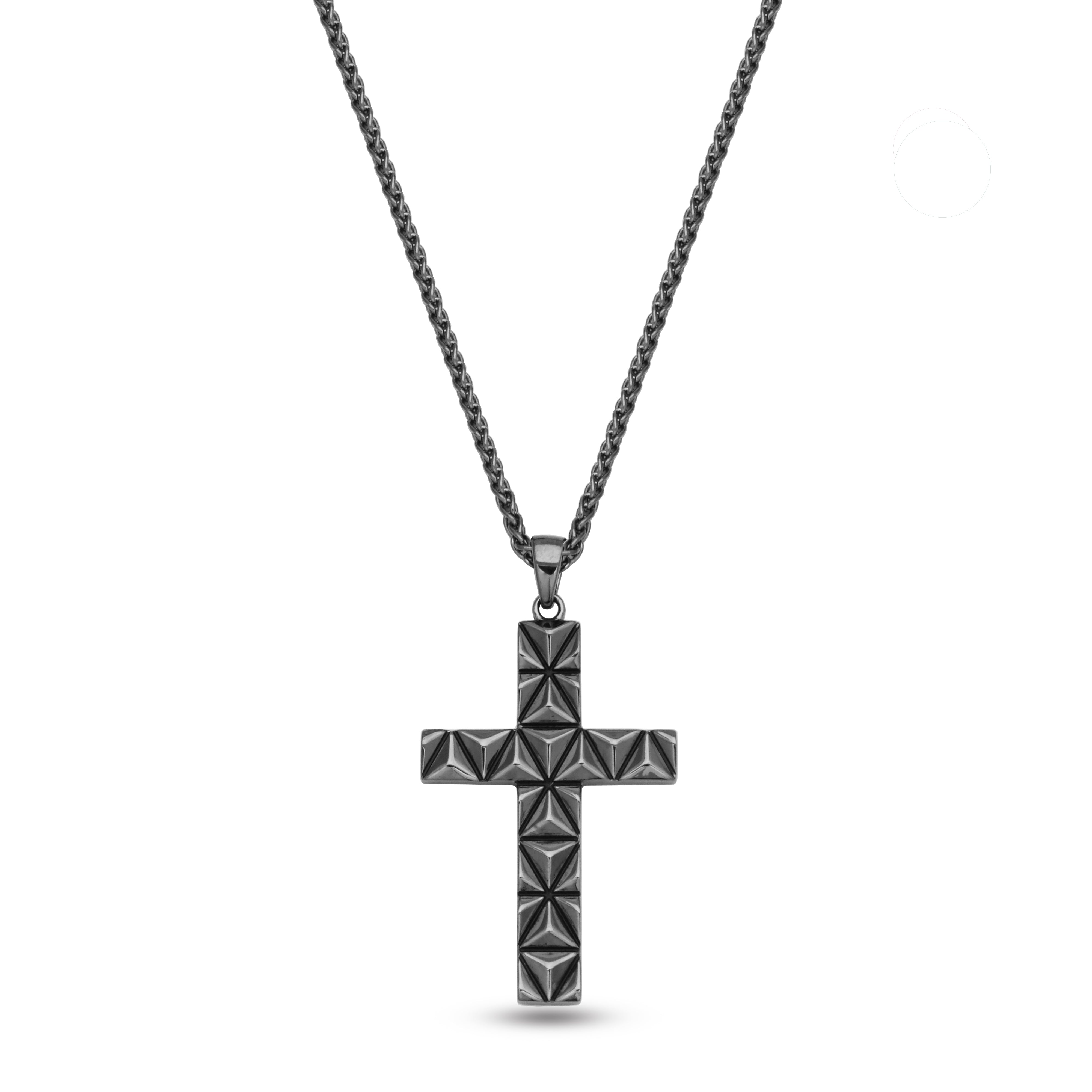 Samuel B. Sterling Silver with Black Rhodium Studded Style Cross with 22" Wheat Chain Necklace