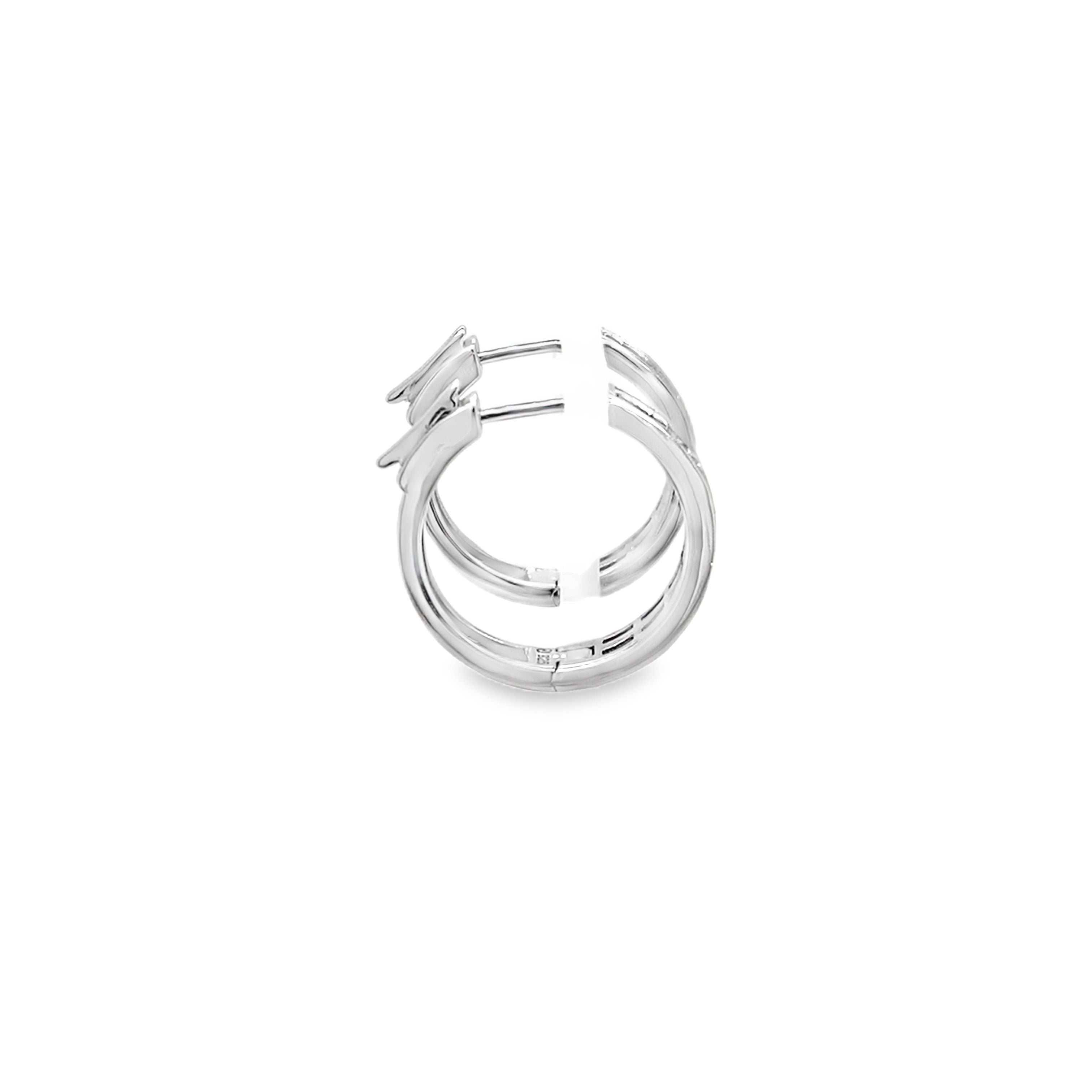 Sterling Silver 1.10CTW. Lab-Grown Diamond Baguette Two-Row Hoop Earrings