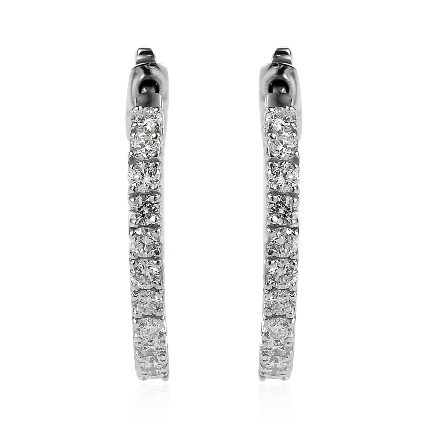Sterling Silver 1.02CTW. Lab-Grown Diamond Inside-Out Locking Hoop Earrings