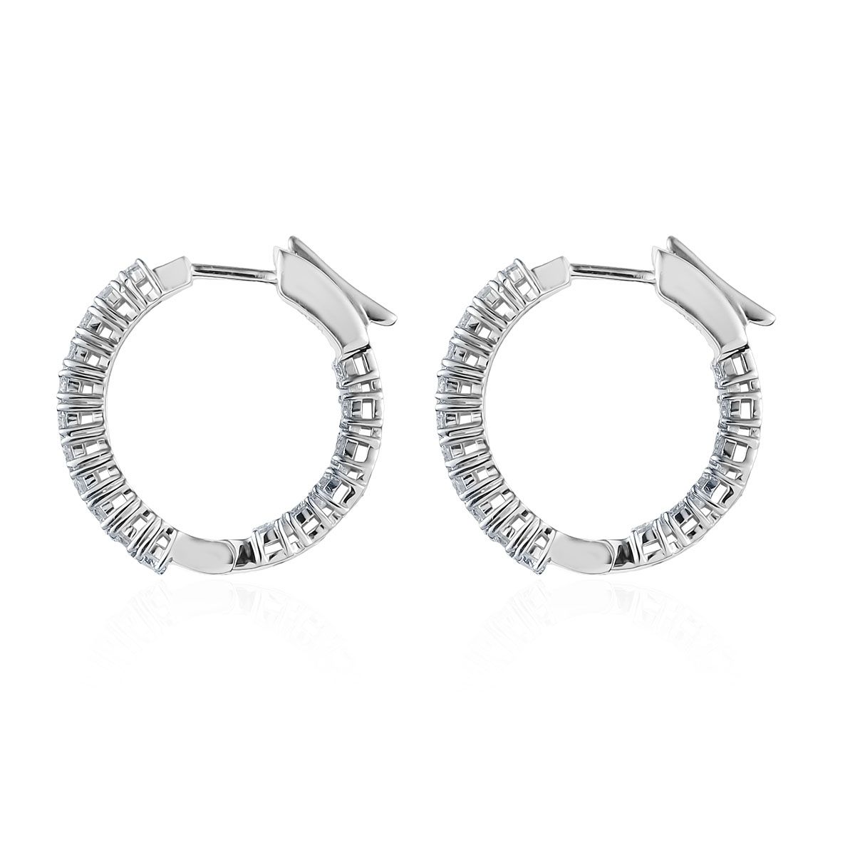 Sterling Silver 1.02CTW. Lab-Grown Diamond Inside-Out Locking Hoop Earrings