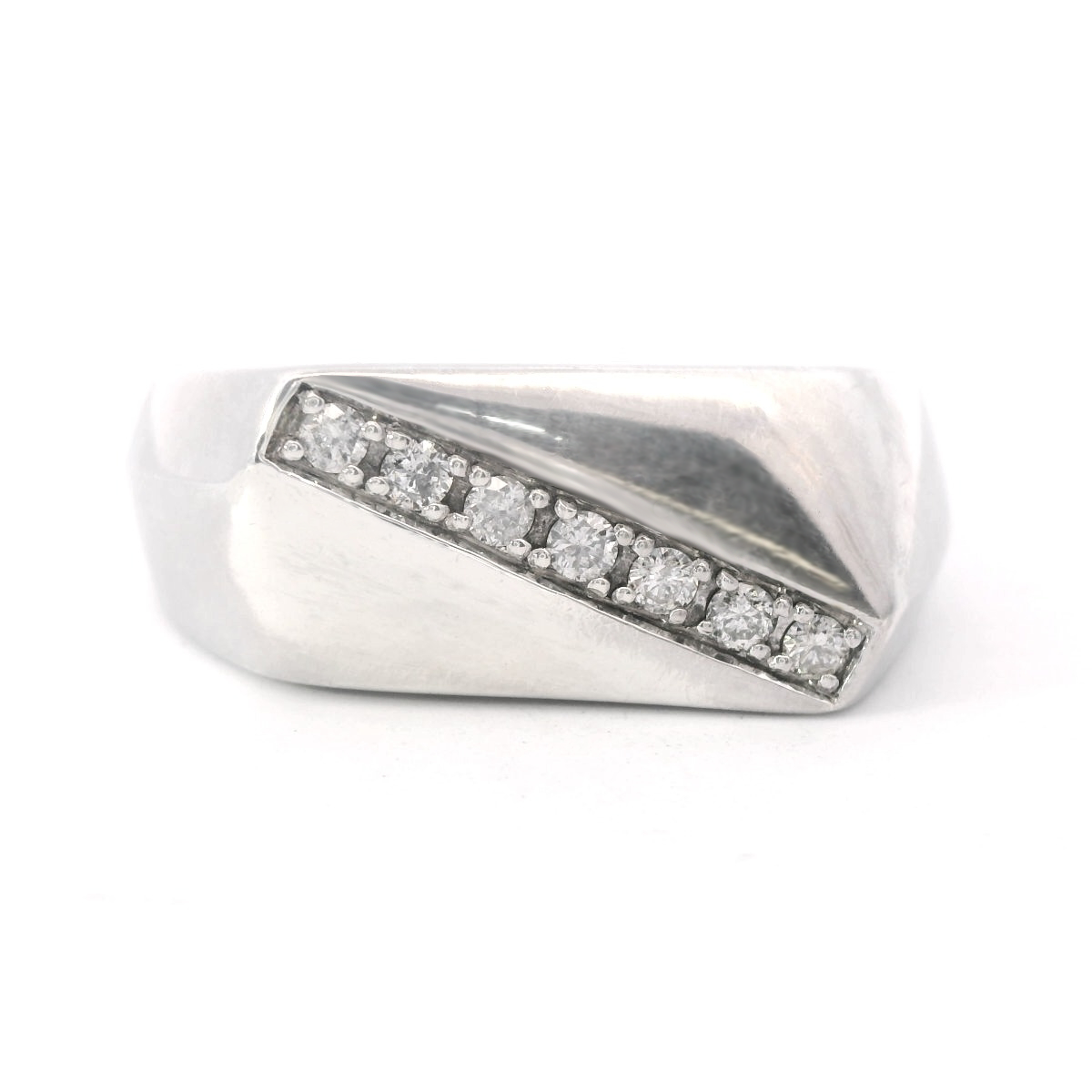 Front view of Sterling Silver Men's Diamond Wedding Ring laying flat on a white background.
