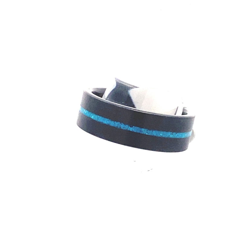 "TURQUOISE GRAIN" 8MM Men's Black Diamond Ceramic Ring with Turquoise Inlay