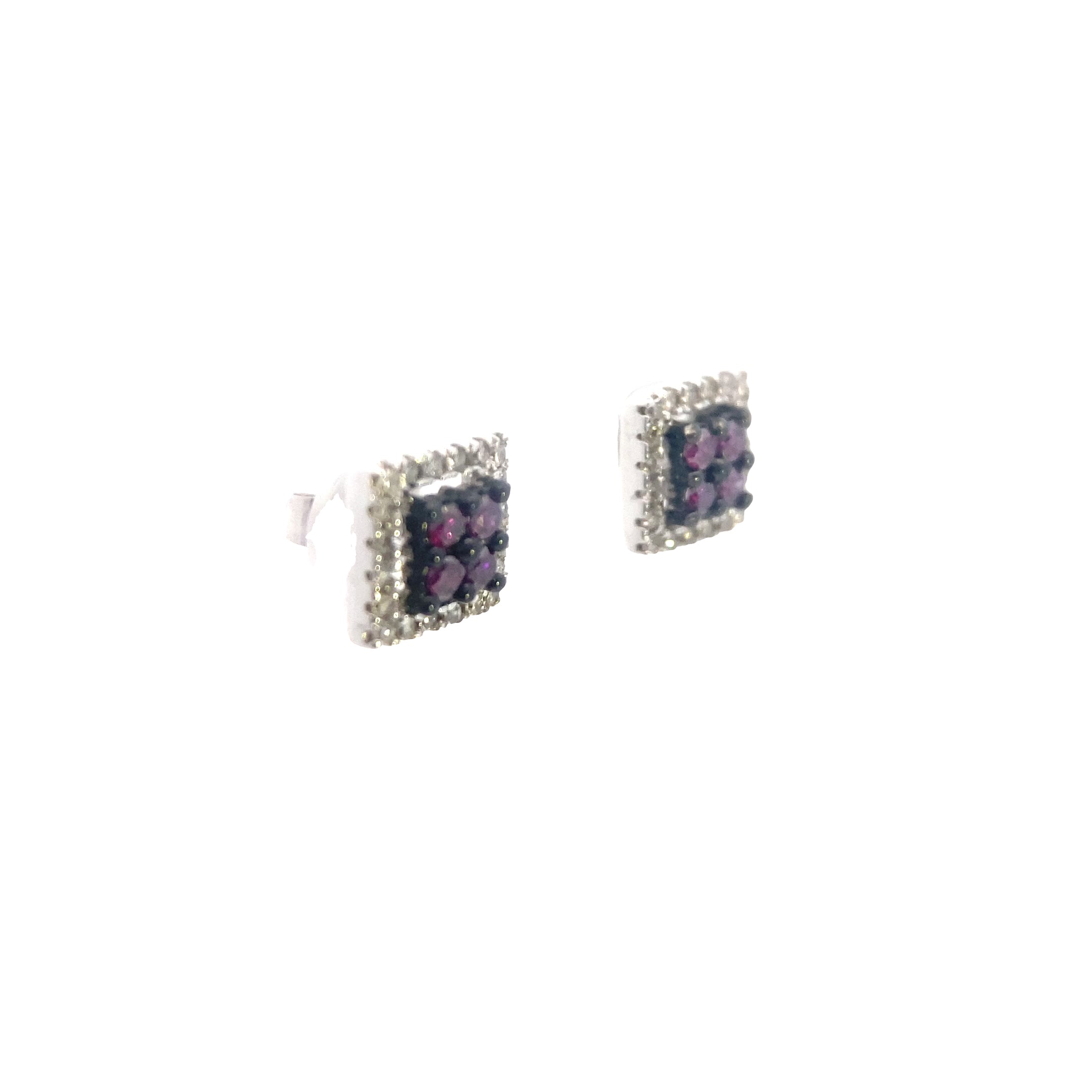 10K White Gold 1/2CT. Purple & White Diamond Quad-Set Halo Stud Earrings