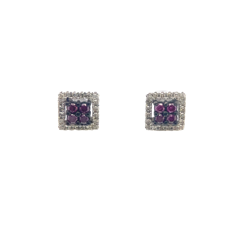 10K White Gold 1/2CT. Purple & White Diamond Quad-Set Halo Stud Earrings