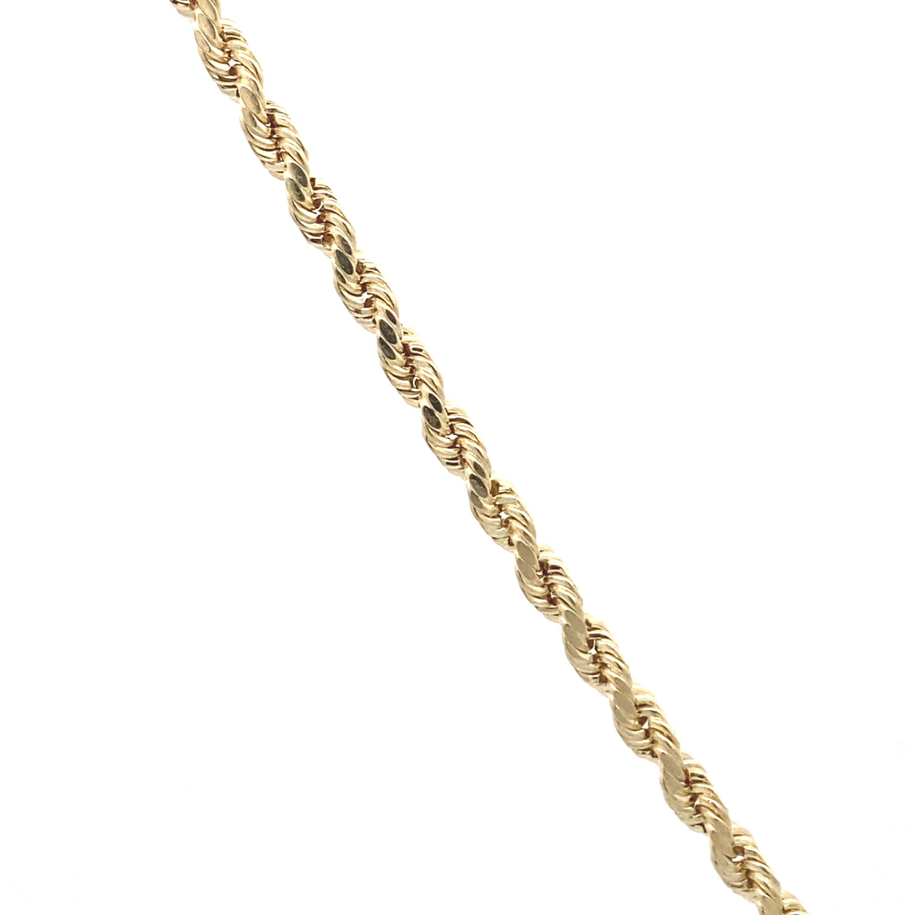 Straight View of 10K Yellow Gold 3MM 22" Solid Rope Chain