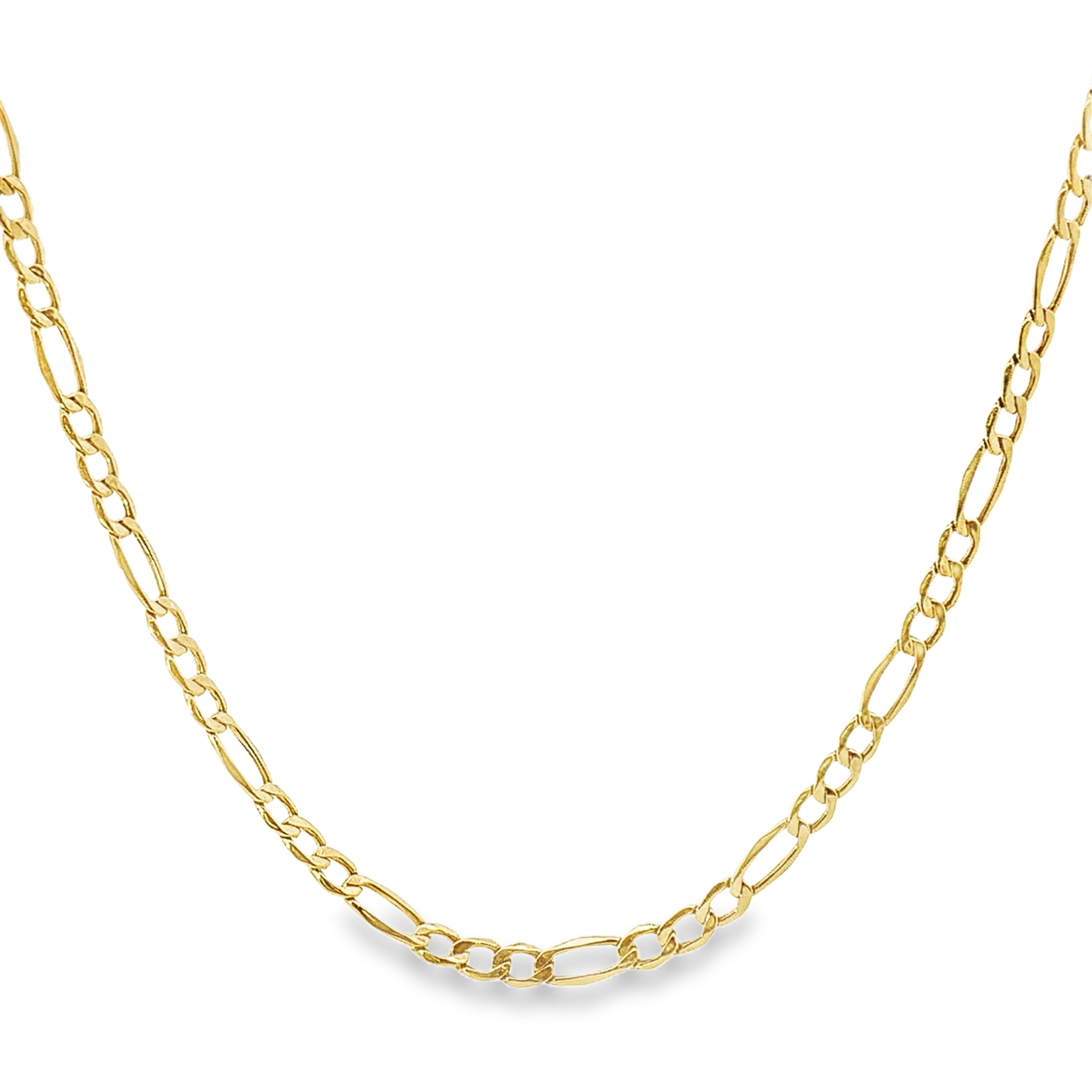 10K Yellow Gold 5.5MM Hollow 22" Figaro Link Chain on white background.