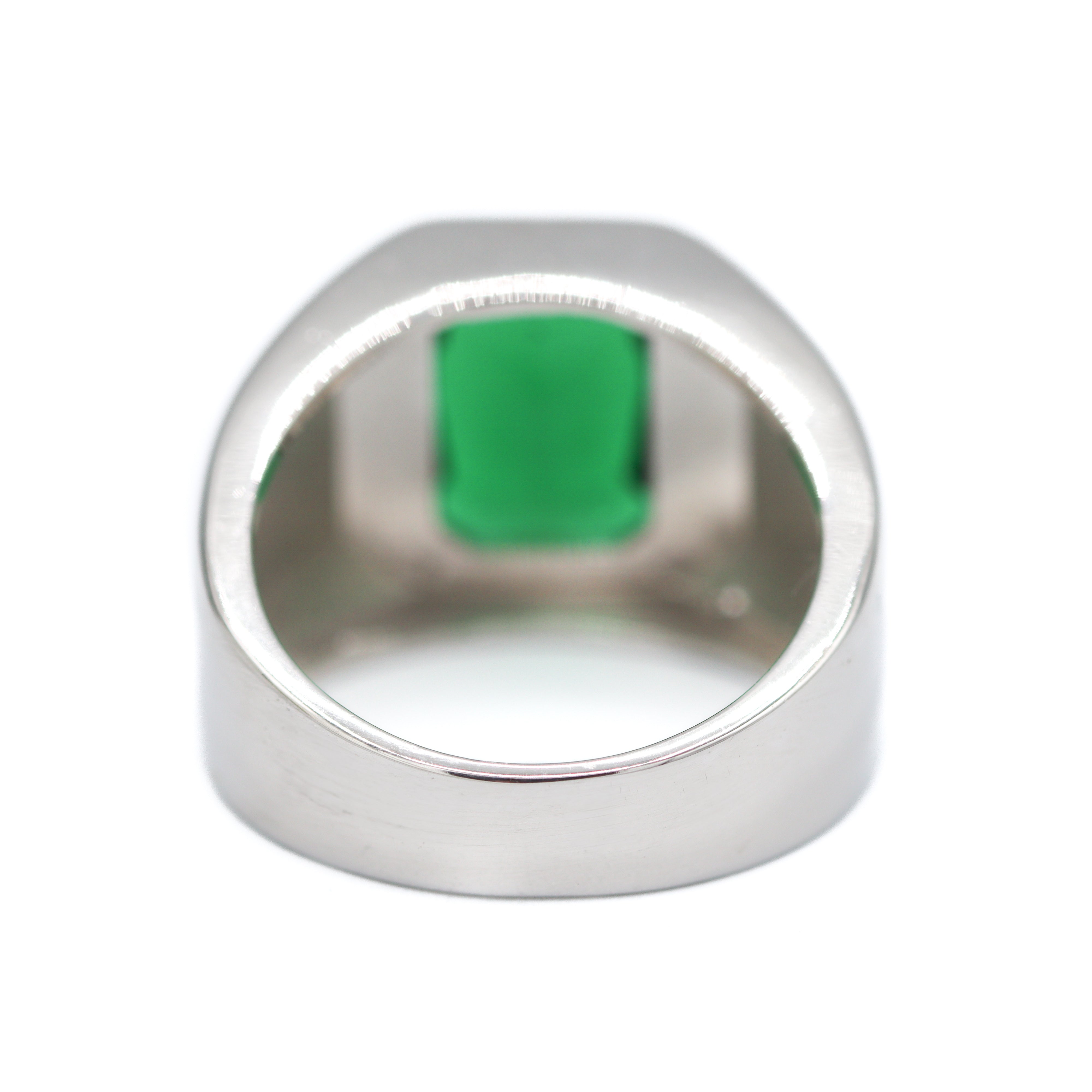 Back View of Sterling Silver Emerald-Cut Created Emerald Bezel-Set Signet Ring