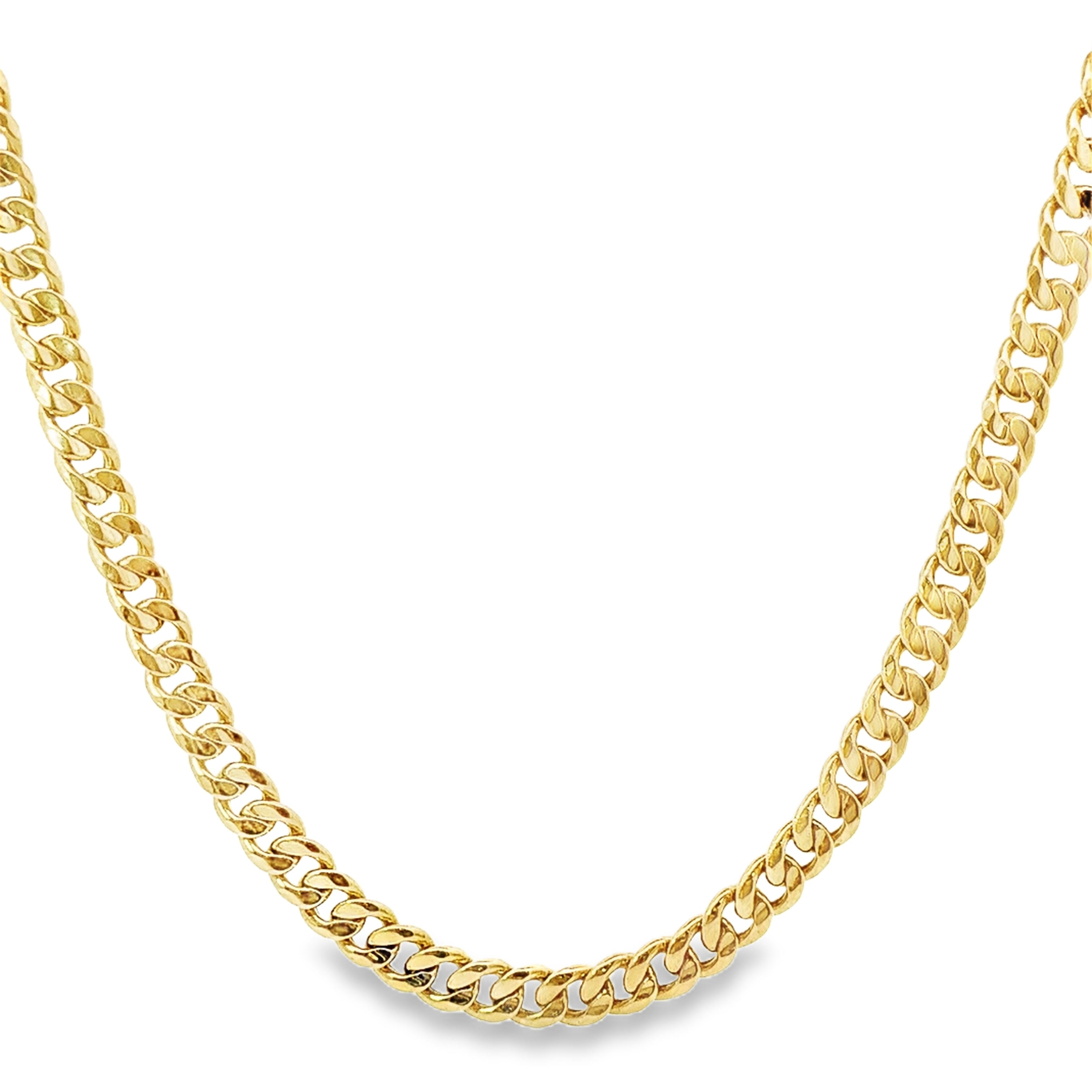 10K Yellow Gold Semi-Solid 22" 8MM Miami Cuban Link Chain on white background.